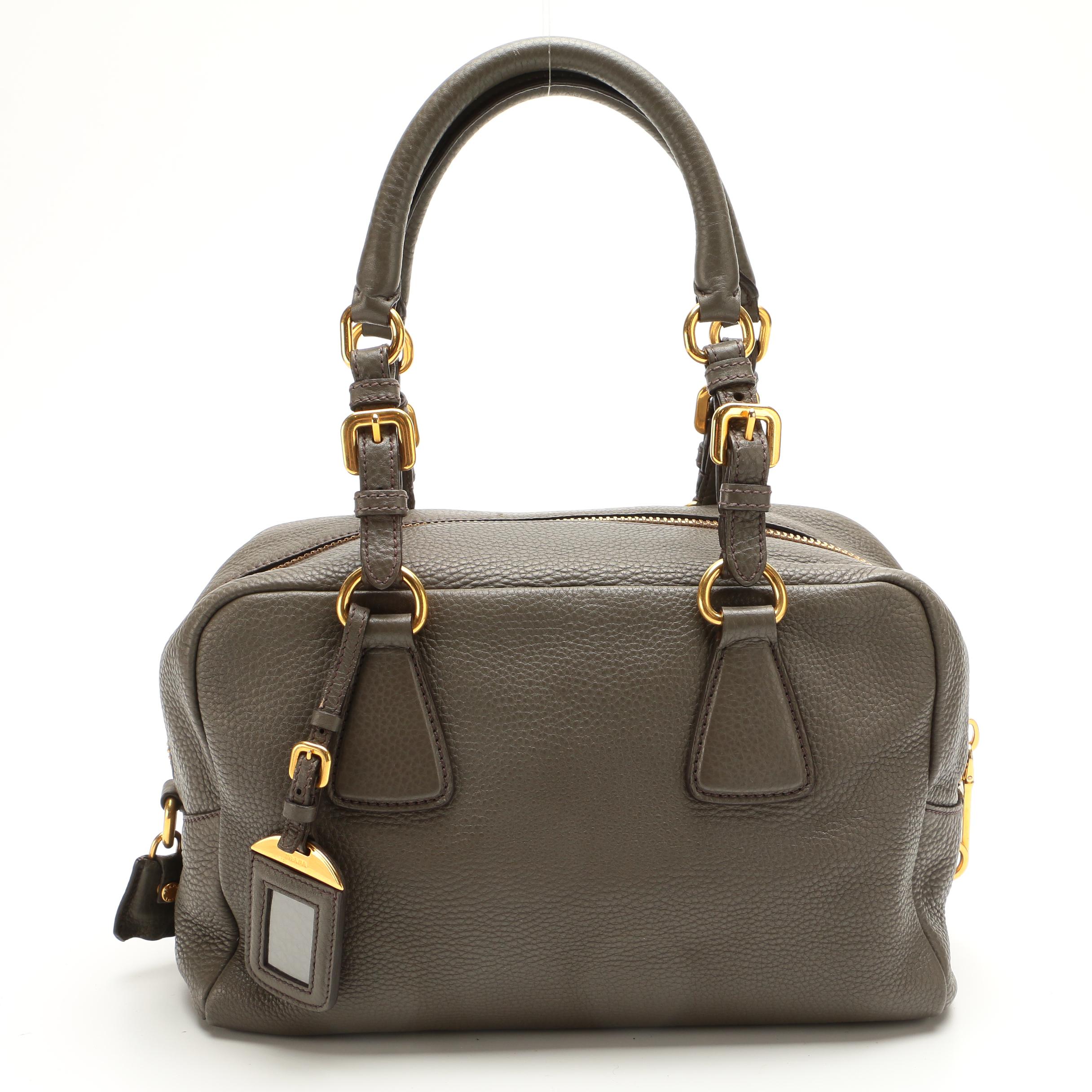 Prada Gray Pebbled Leather Shoulder Bag