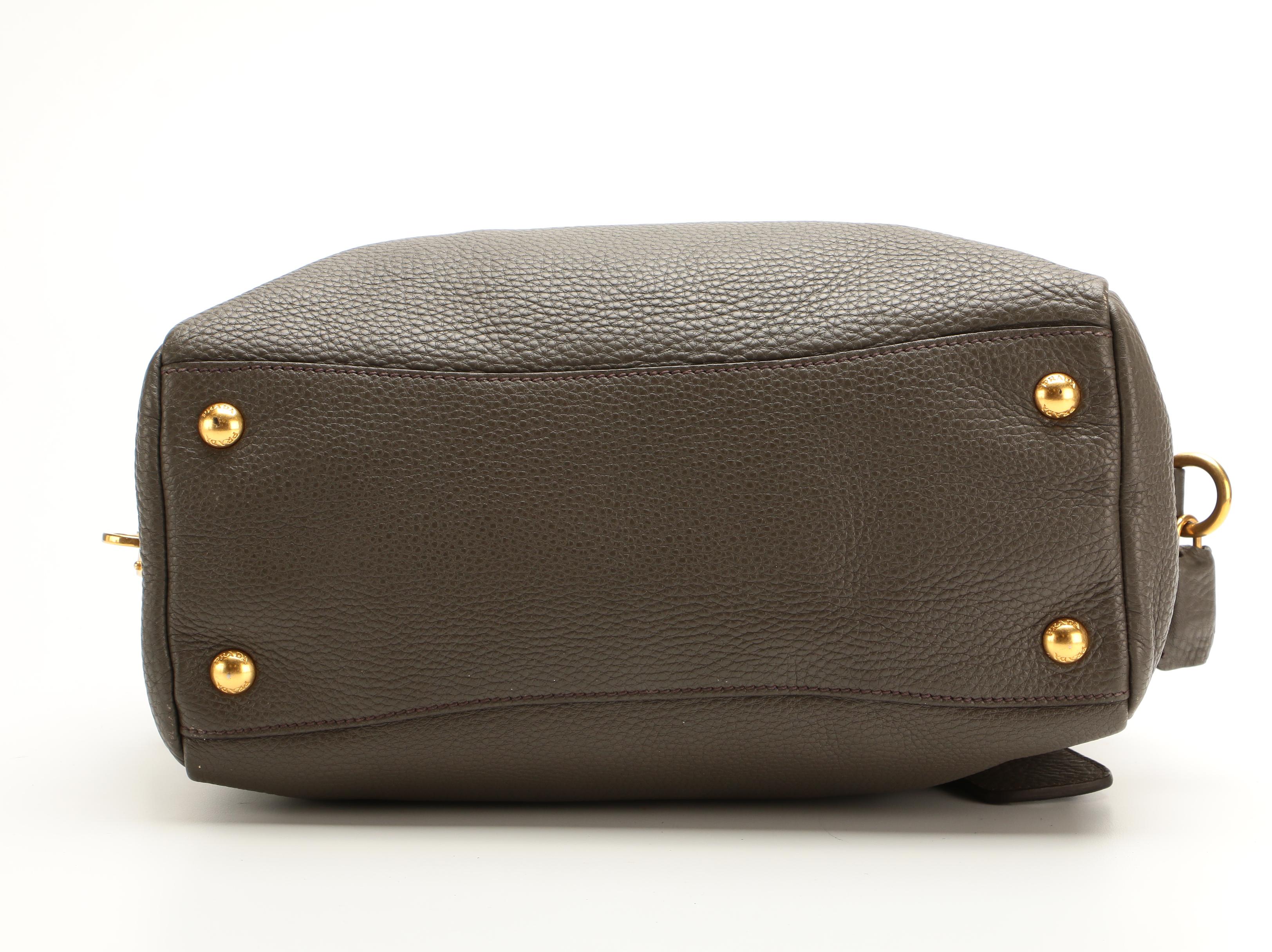 Prada Gray Pebbled Leather Shoulder Bag