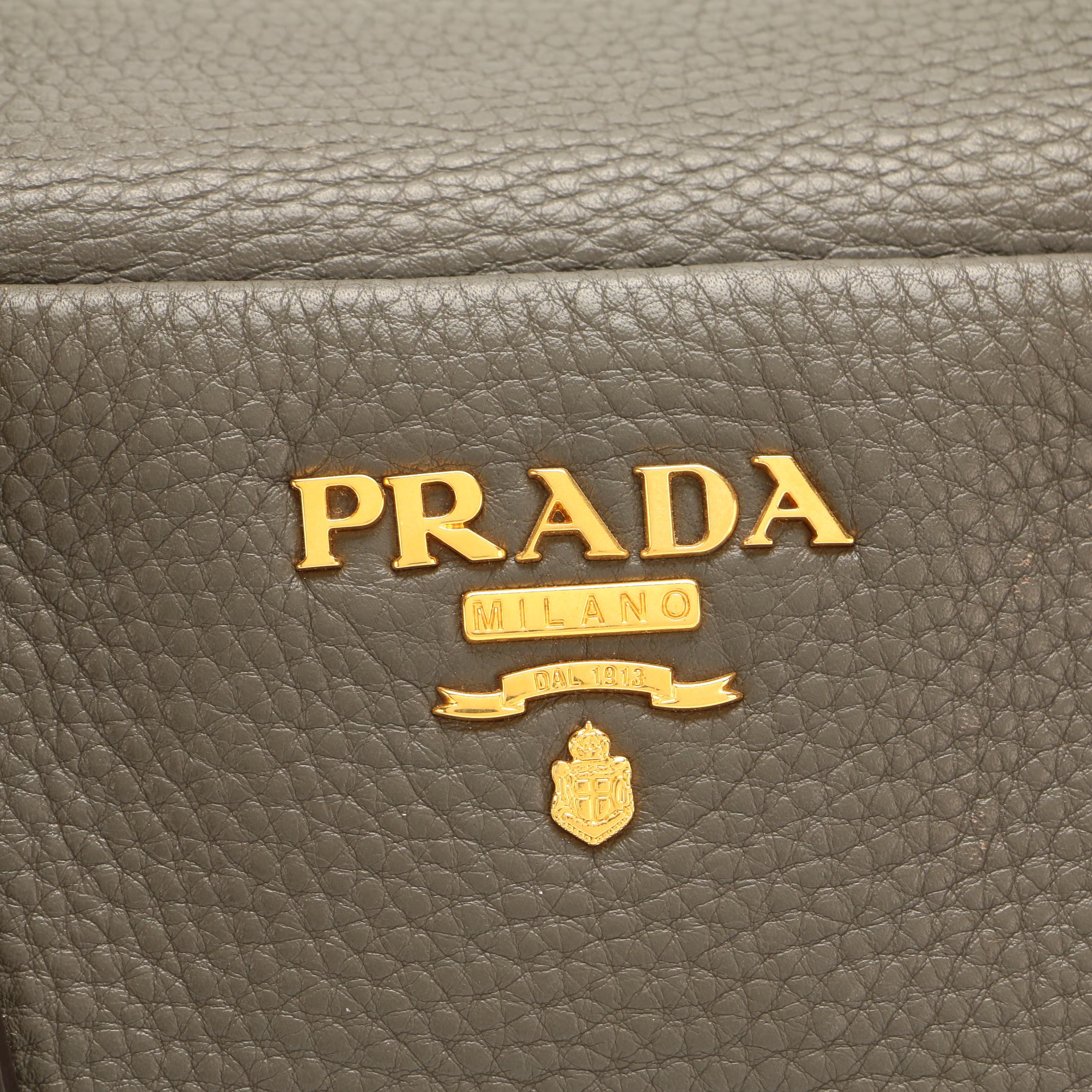 Prada Gray Pebbled Leather Shoulder Bag