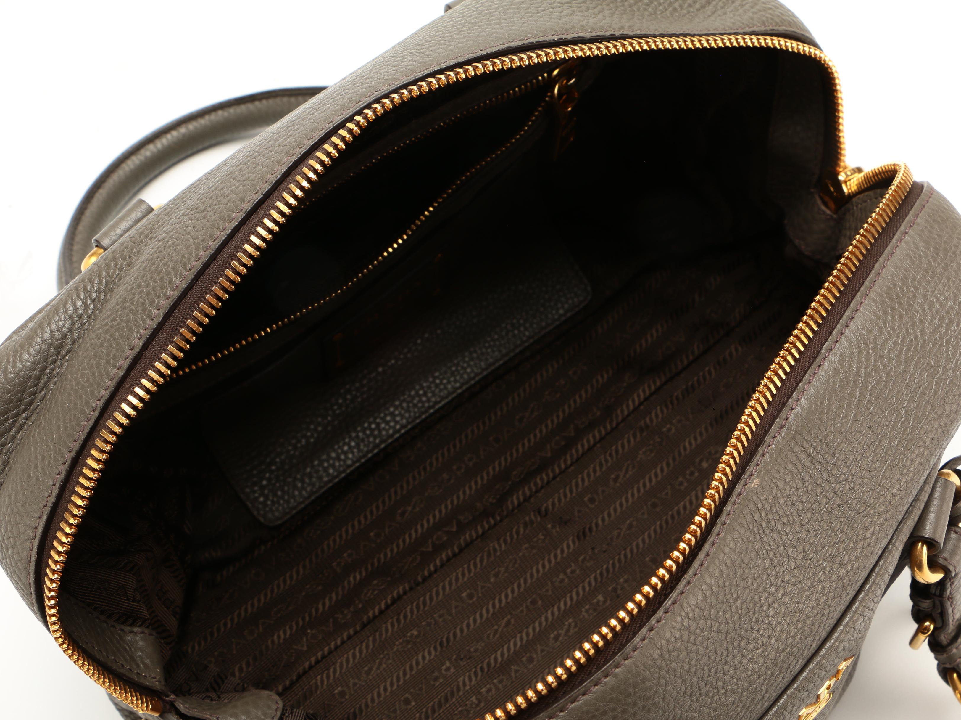 Prada Gray Pebbled Leather Shoulder Bag