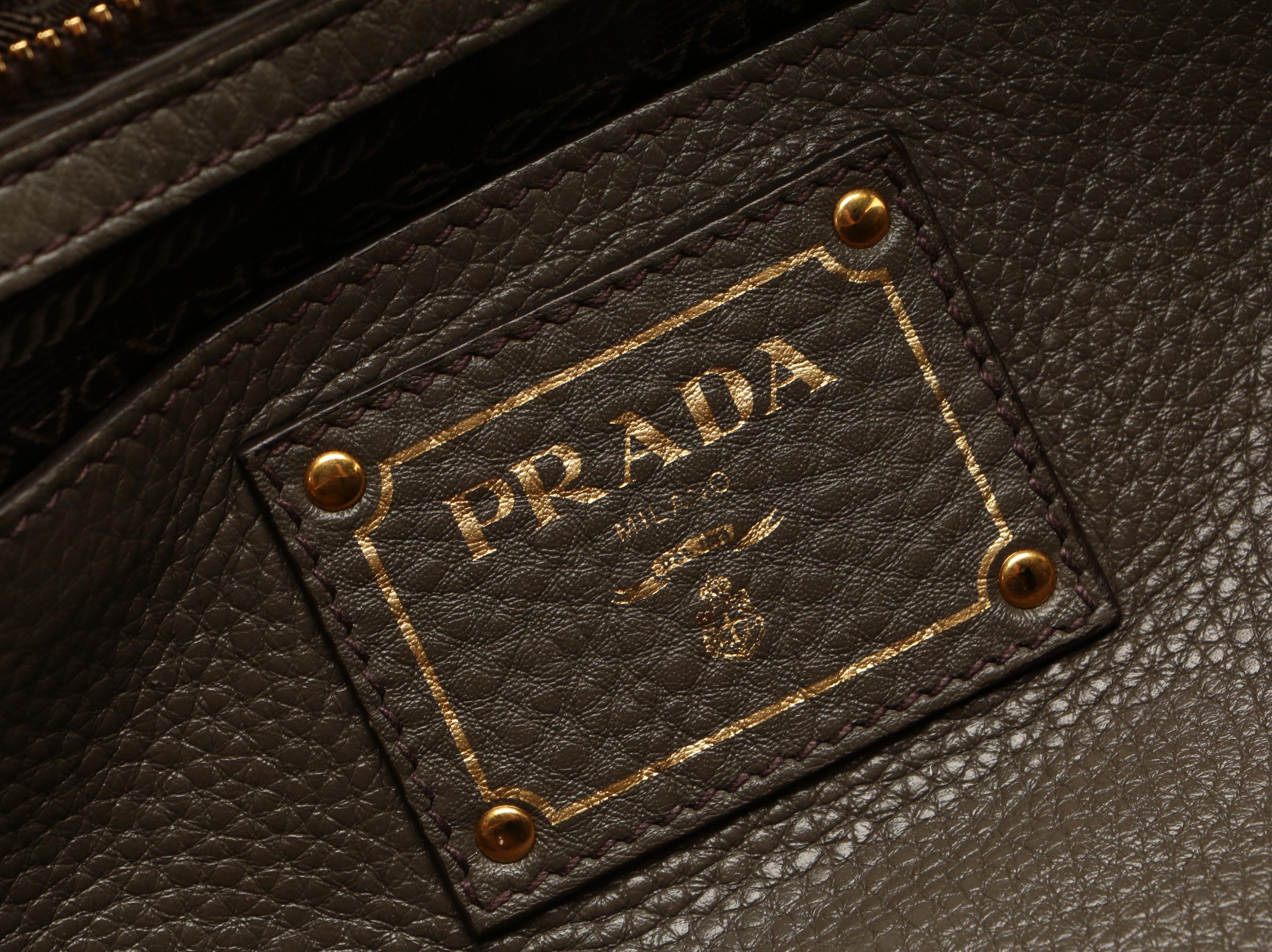 Prada Gray Pebbled Leather Shoulder Bag