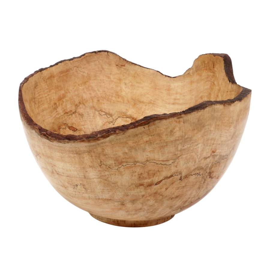 Jim Eliopulos Turned Live Edge Spalted Maple Wood Free-Form Bowl