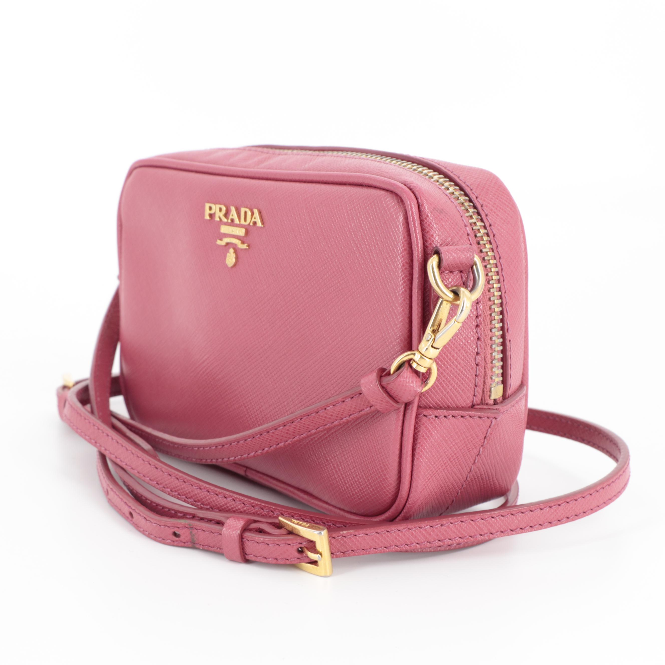 Prada Pink Saffiano Leather Camera Style Crossbody Bag