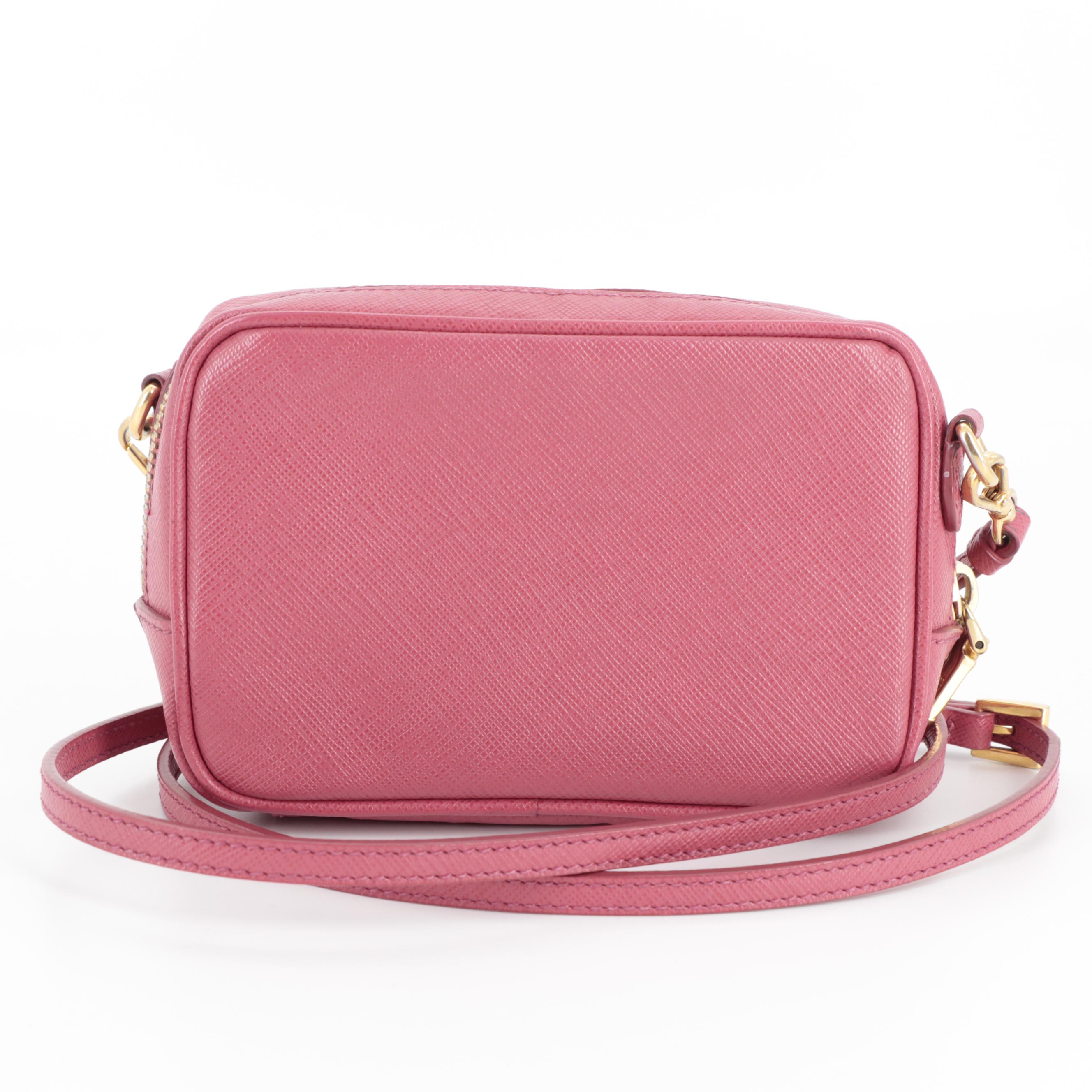 Prada Pink Saffiano Leather Camera Style Crossbody Bag