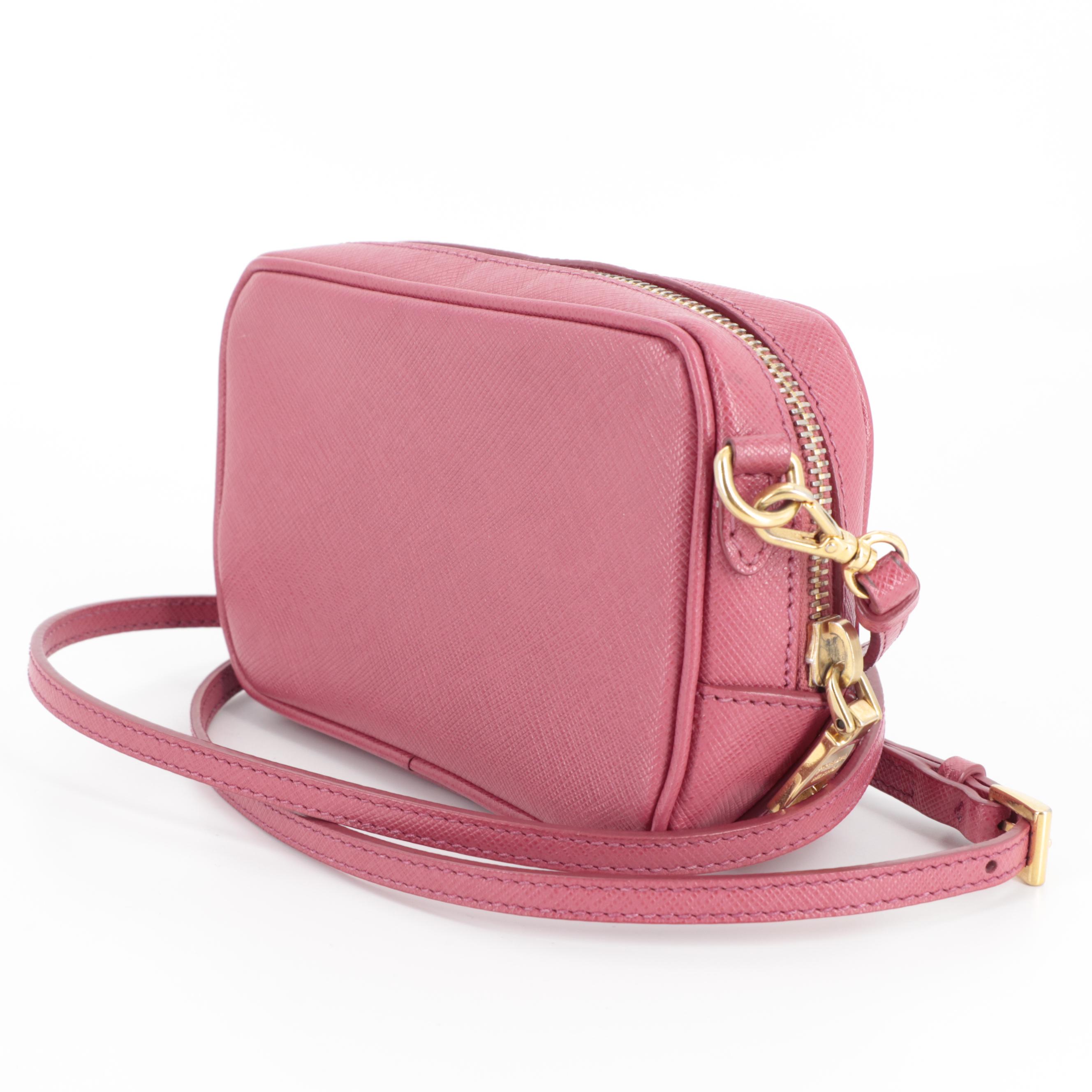 Prada Pink Saffiano Leather Camera Style Crossbody Bag