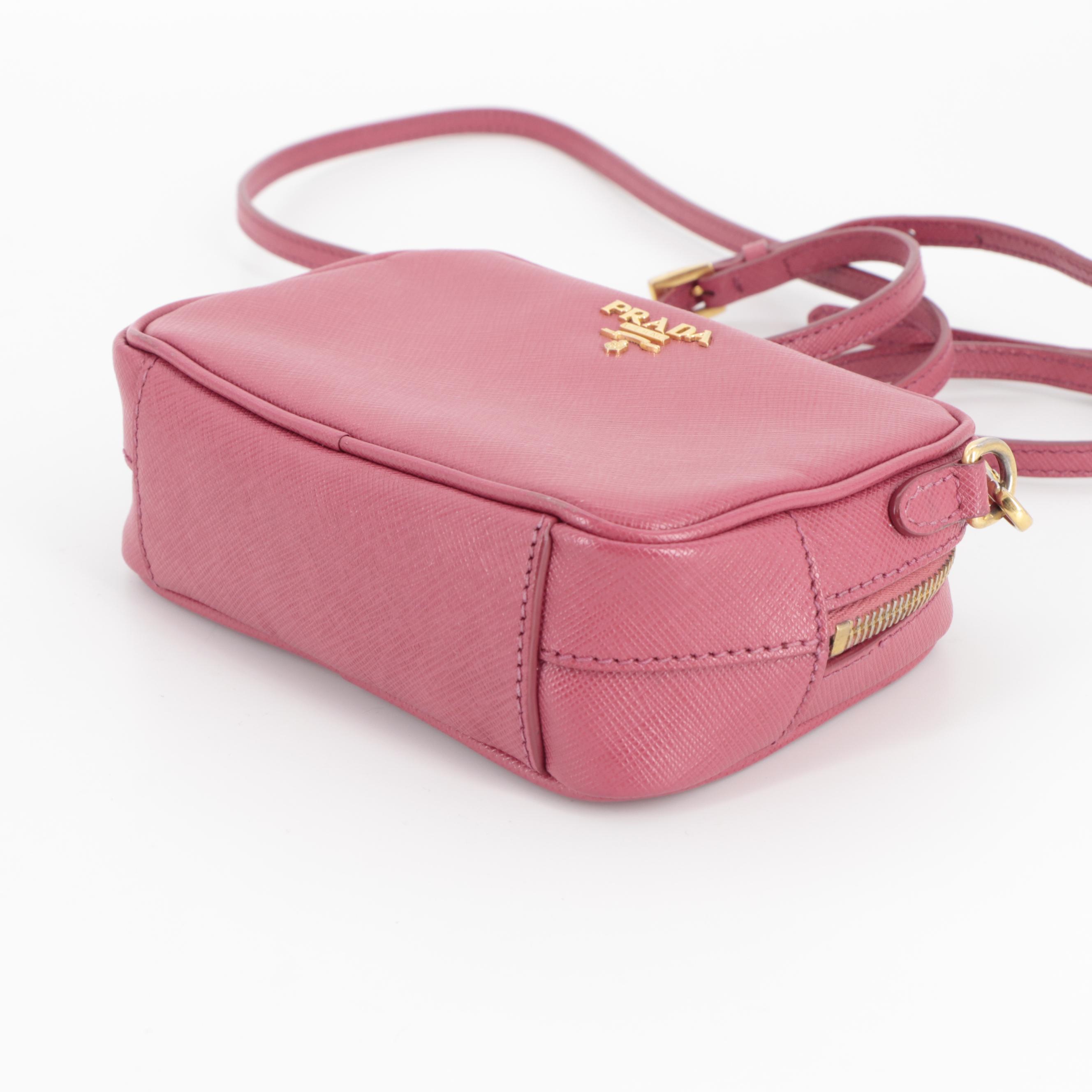 Prada Pink Saffiano Leather Camera Style Crossbody Bag