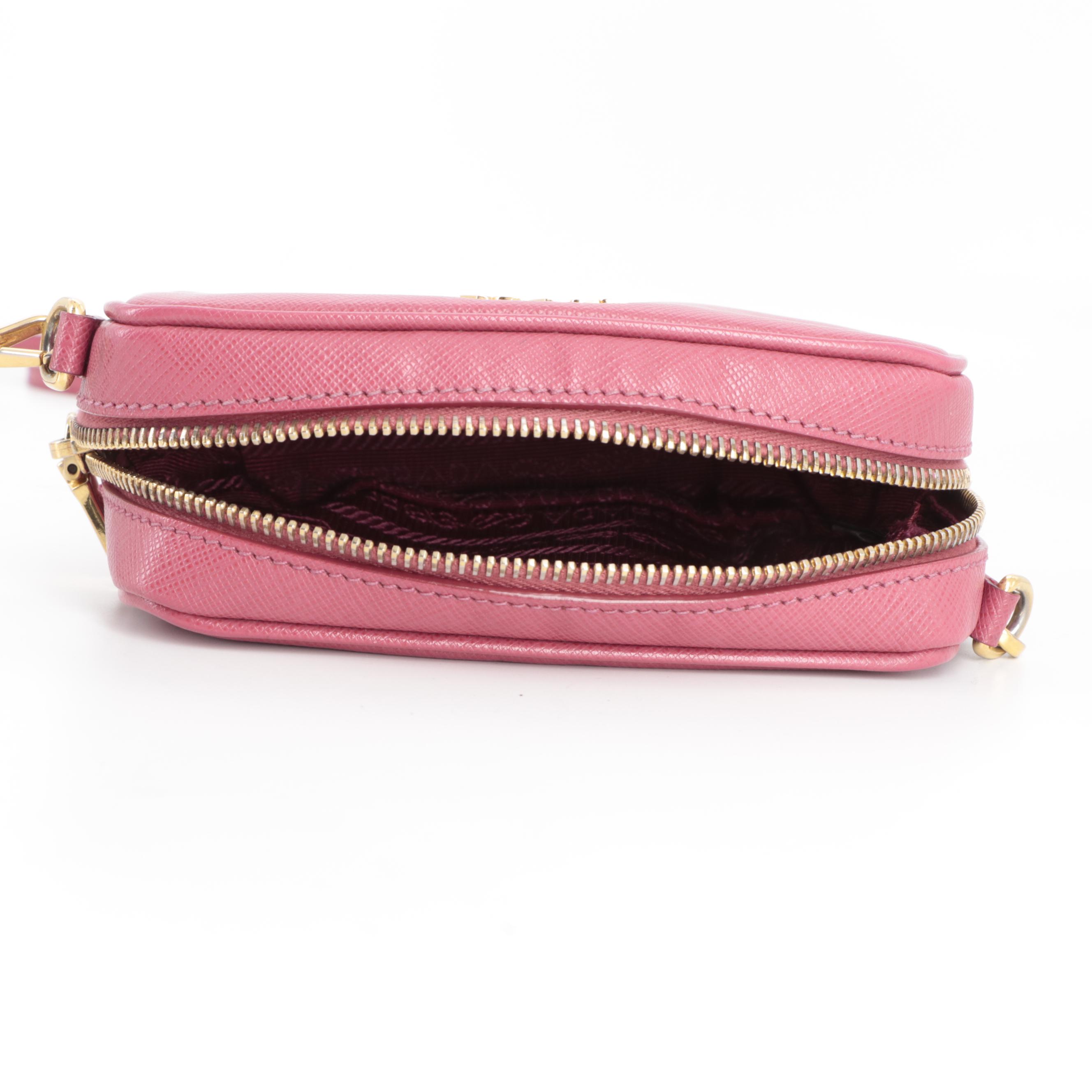 Prada Pink Saffiano Leather Camera Style Crossbody Bag