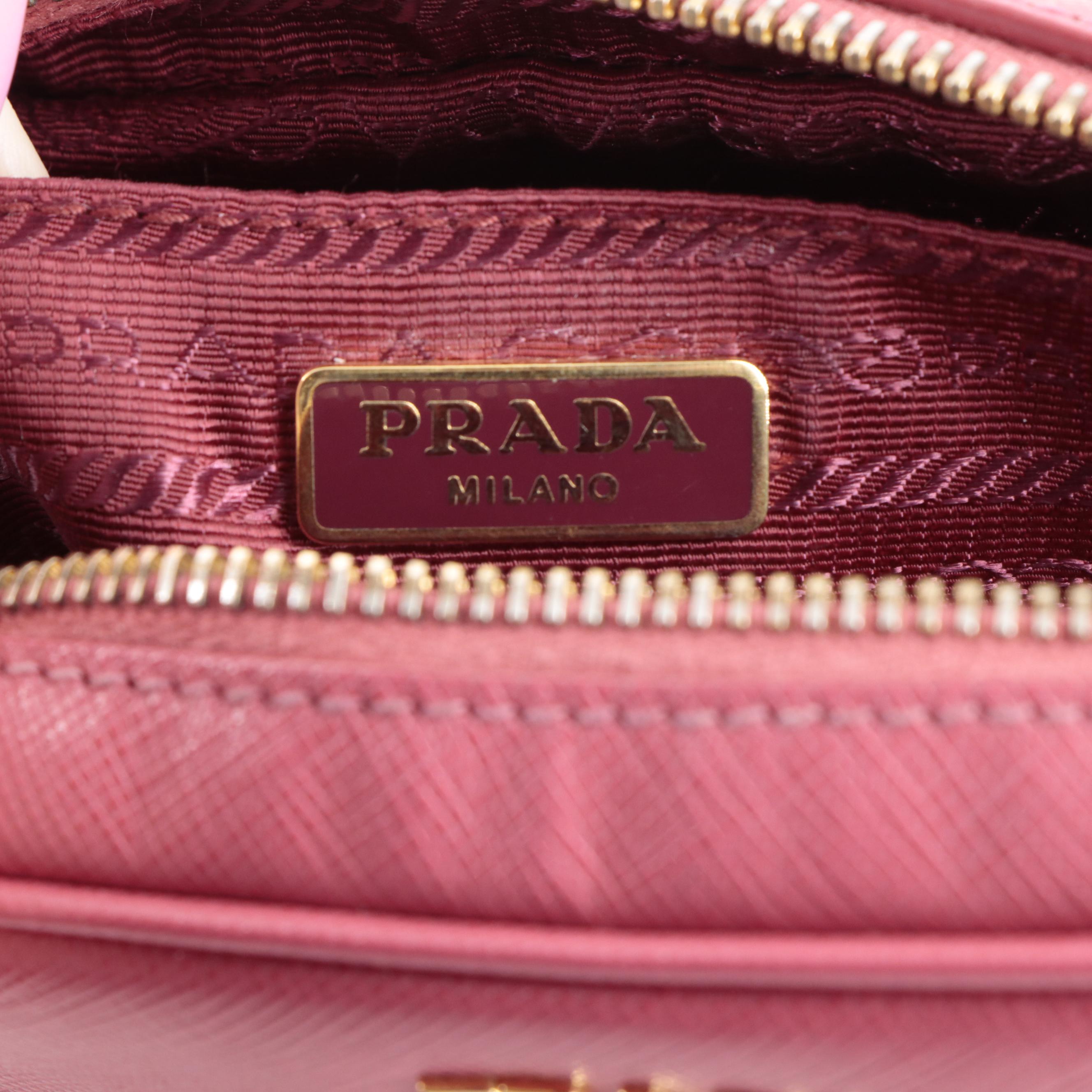 Prada Pink Saffiano Leather Camera Style Crossbody Bag