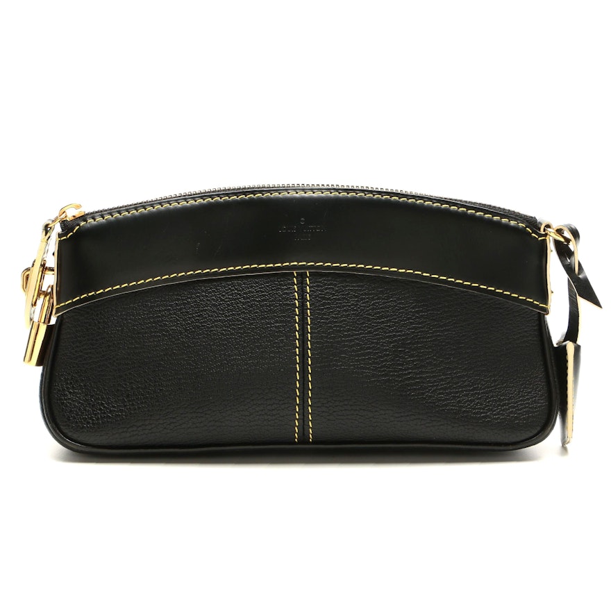 Louis Vuitton Lockit Clutch in Black Contrast Stitched Leather