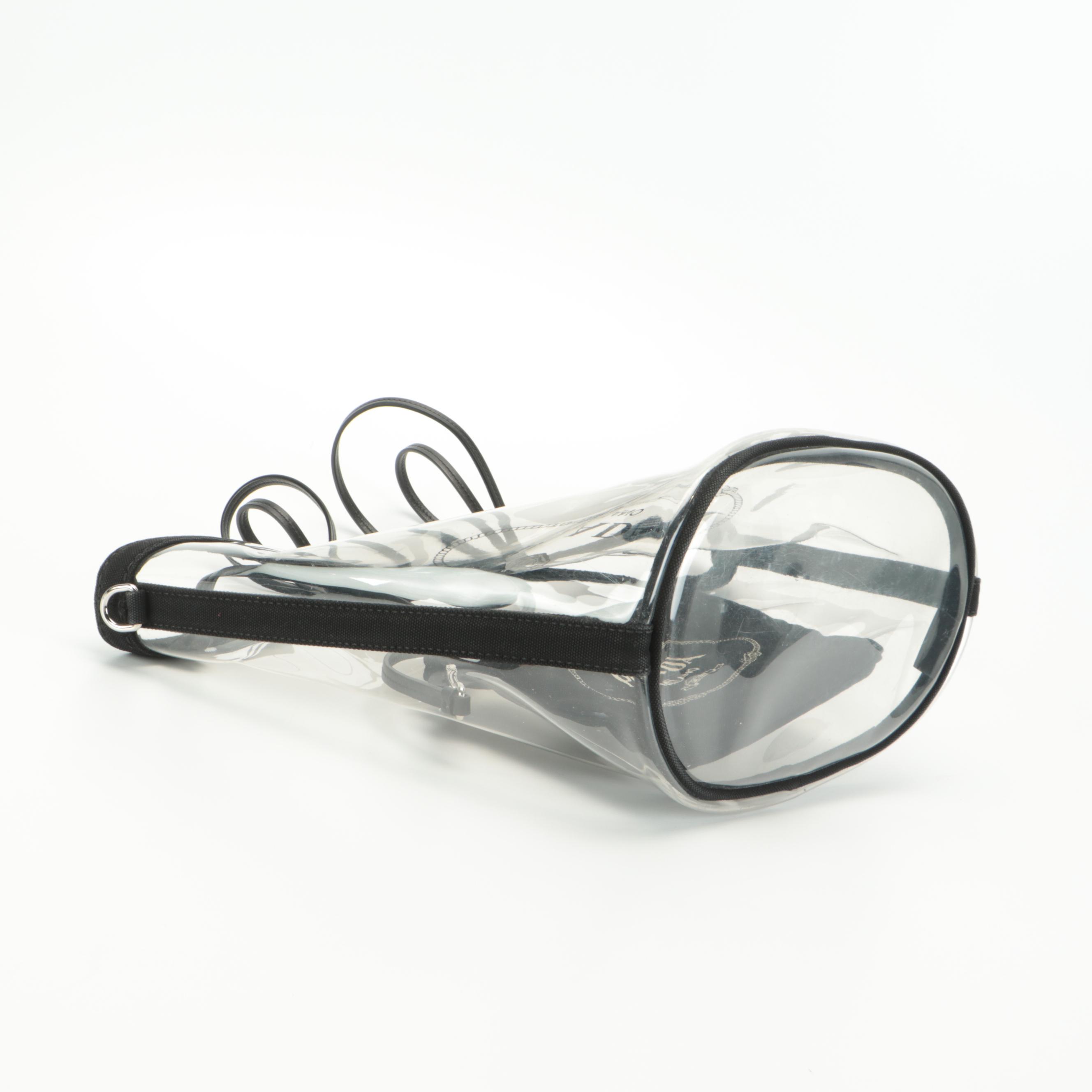 Prada Logo Beach Tote 1BG166 in Transparent Vinyl with Canvas and Leather Trim