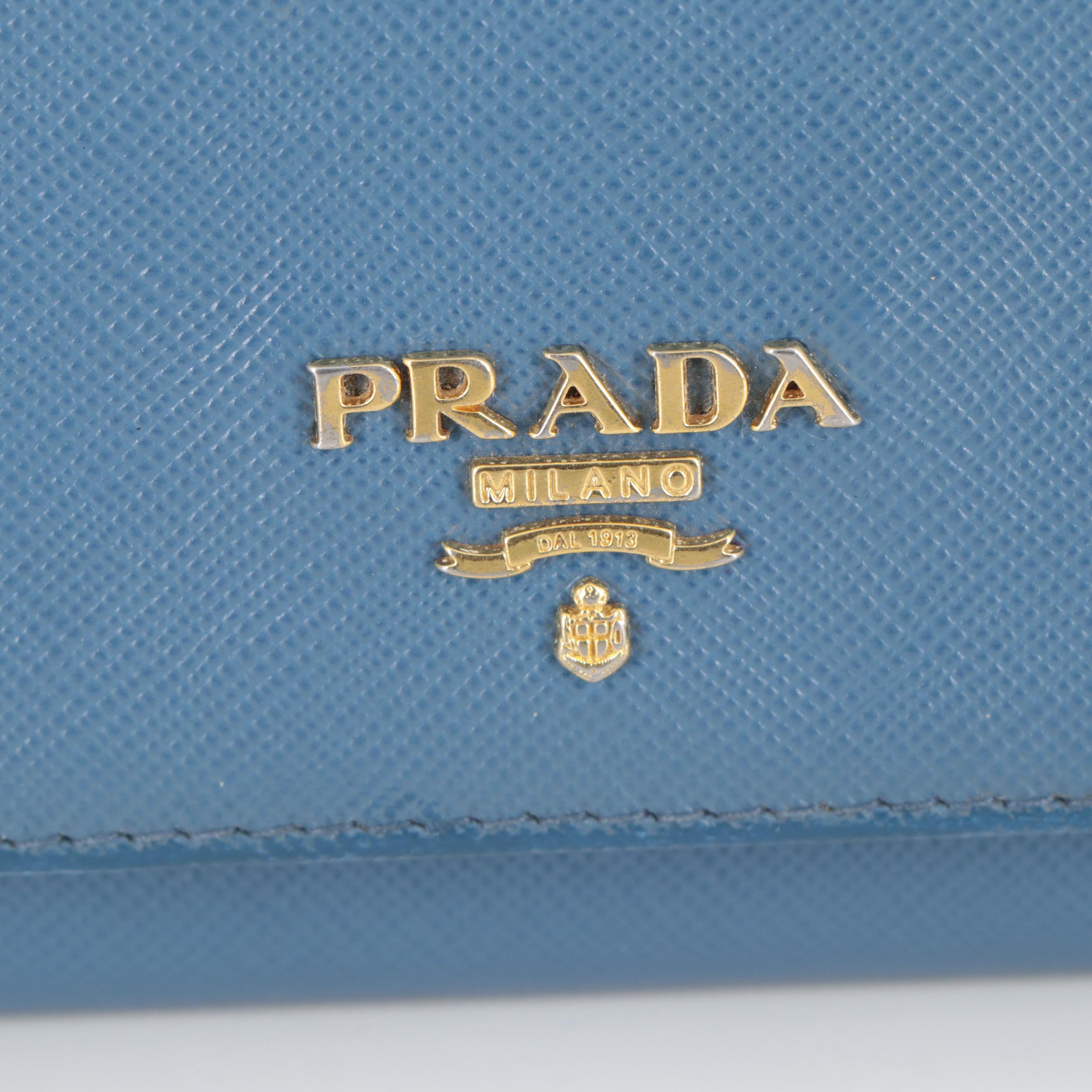 Prada Blue Saffiano Leather Wallet on Chain