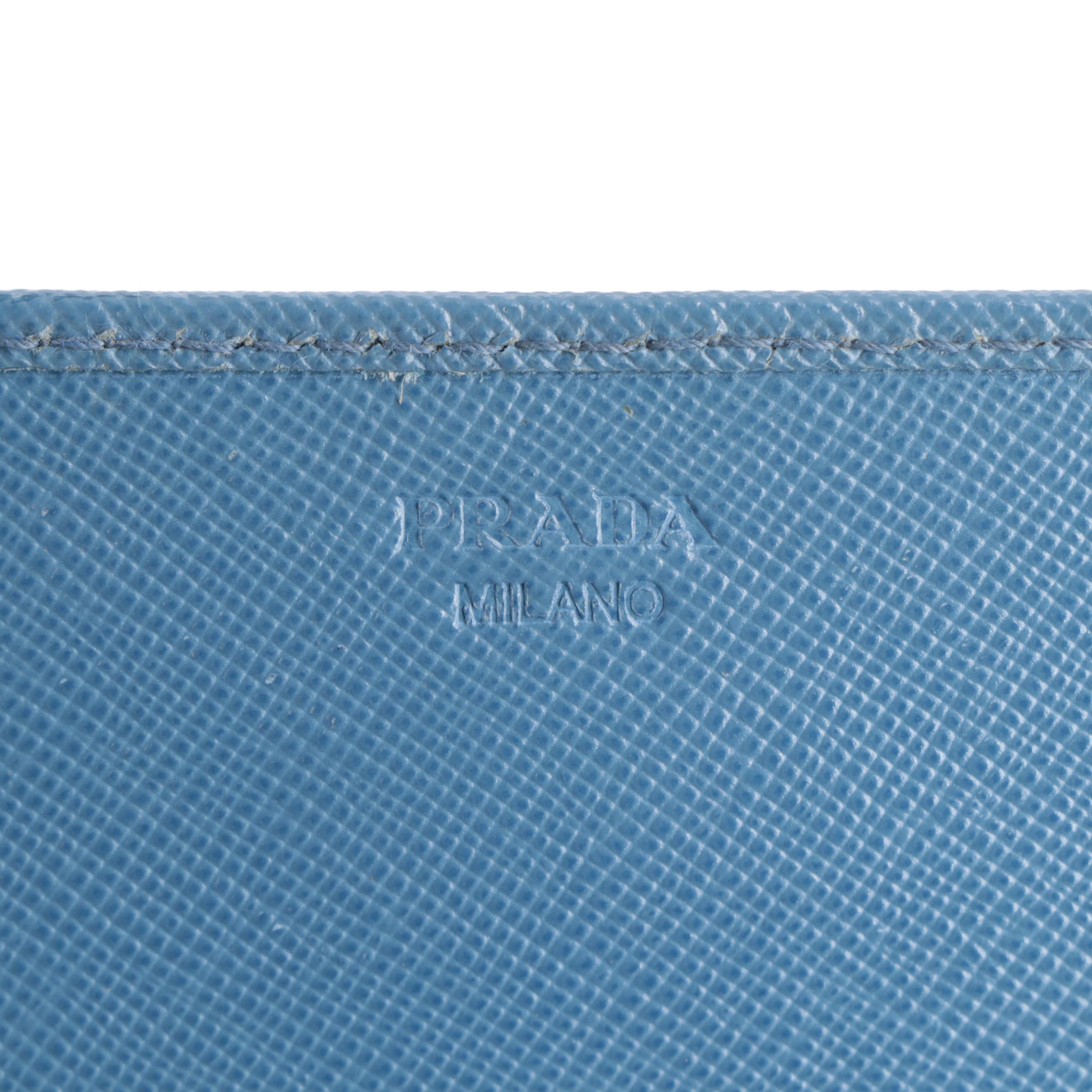 Prada Blue Saffiano Leather Wallet on Chain