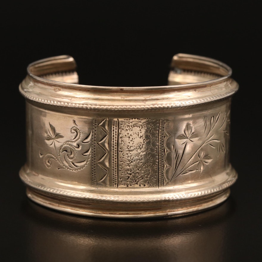 Vintage Sterling Hand Engraved Cuff