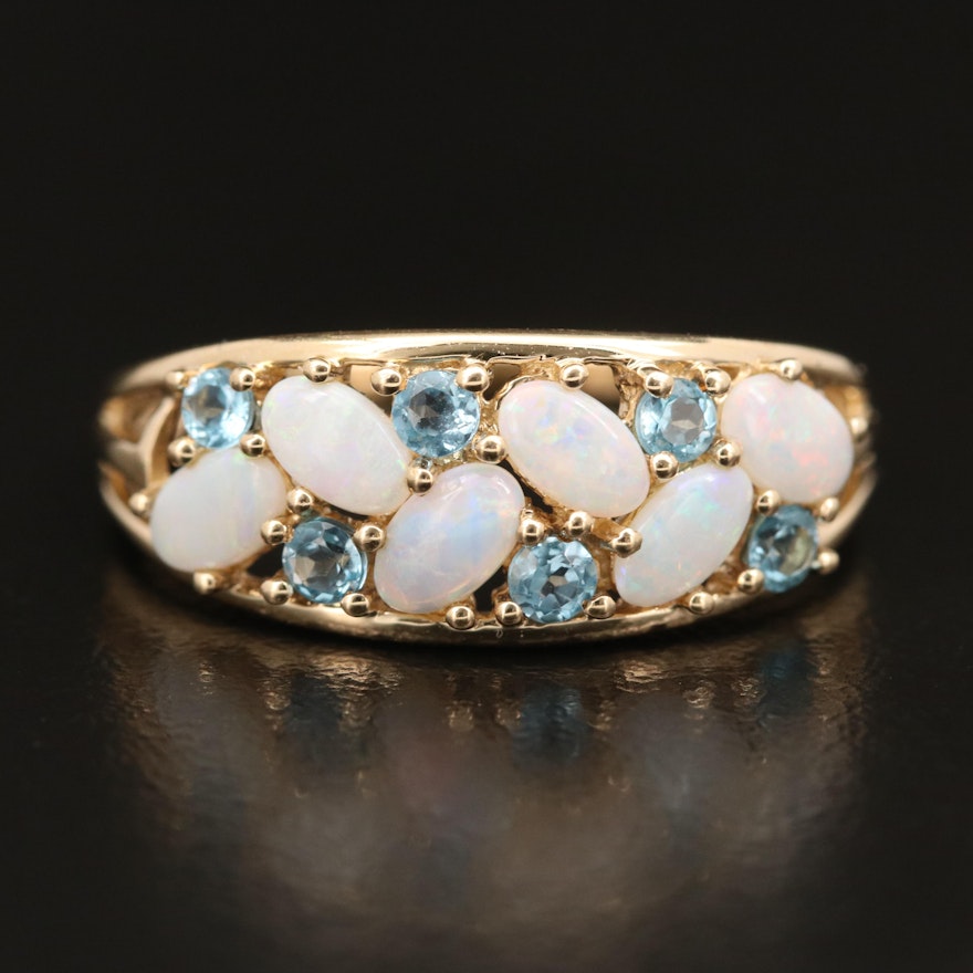 14K Opal and Sky Blue Topaz Ring