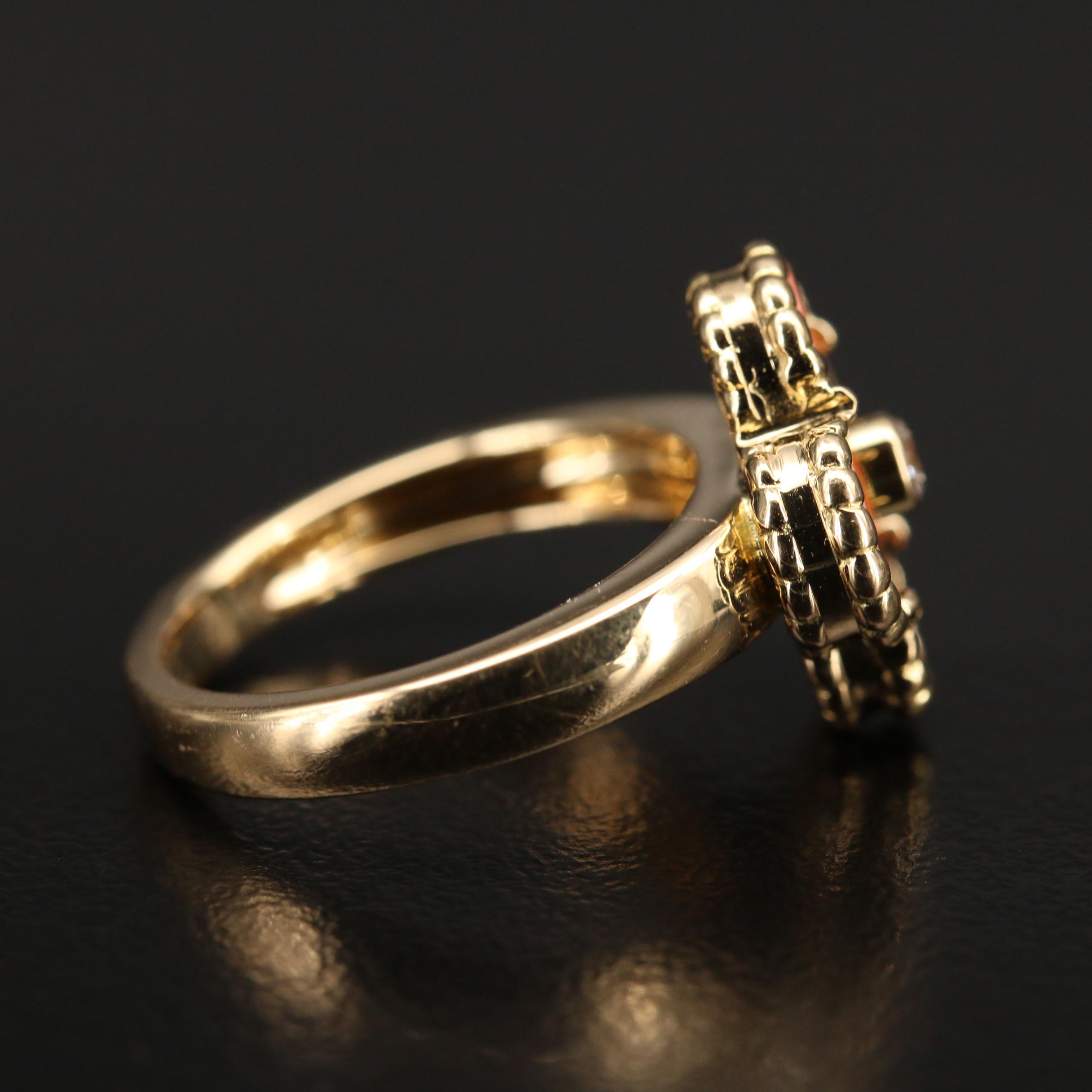 Van Cleef & Arpels 18K Coral and Diamond Alhambra Ring