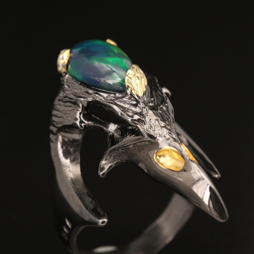 Sterling Opal Bird Skull Ring