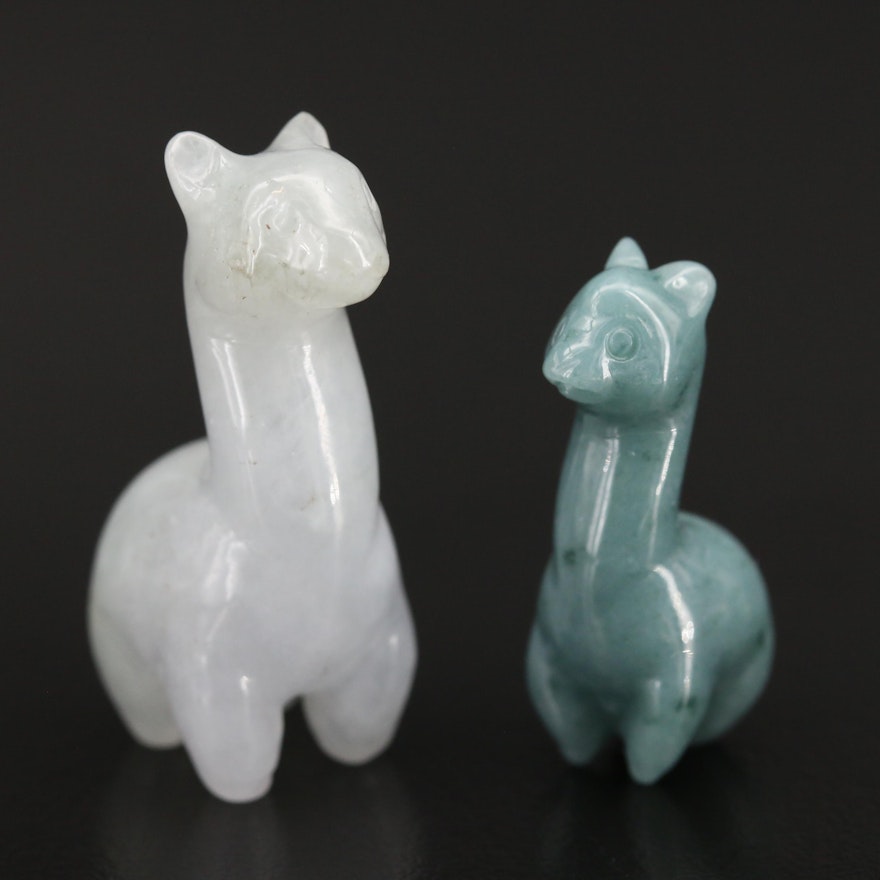 Carved Jadeite Alpaca Figurines