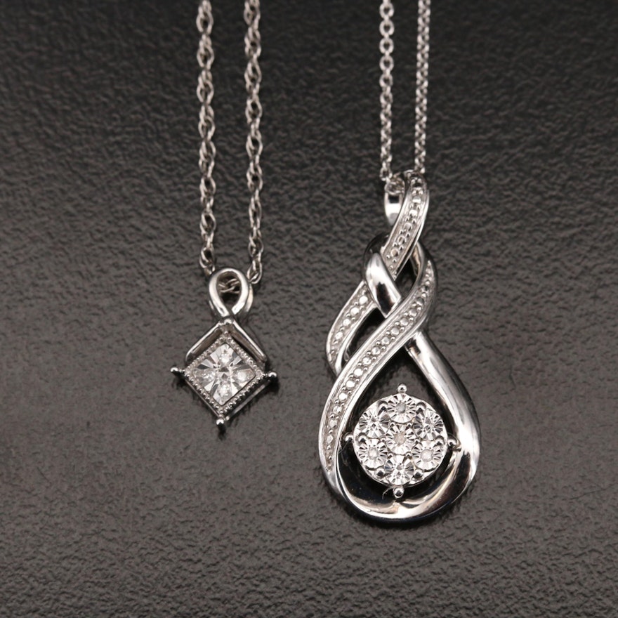 Sterling Diamond Pendant Necklaces