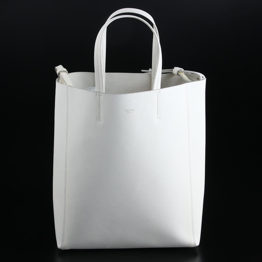 Céline Small Vertical Cabas Tote Bag in Ivory Grained Calfskin Leather