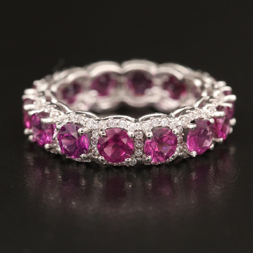 Sterling Garnet and Cubic Zirconia Eternity Band