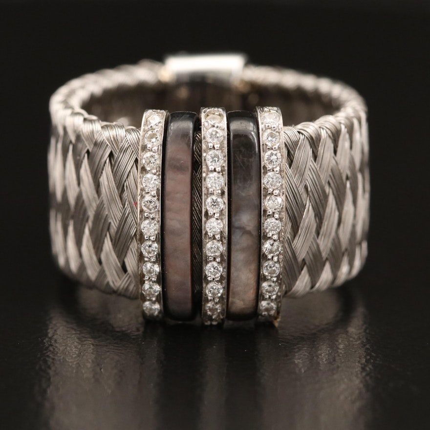 Roberto Coin "Silk Weave" 18K Diamond and Mother of Pearl Band