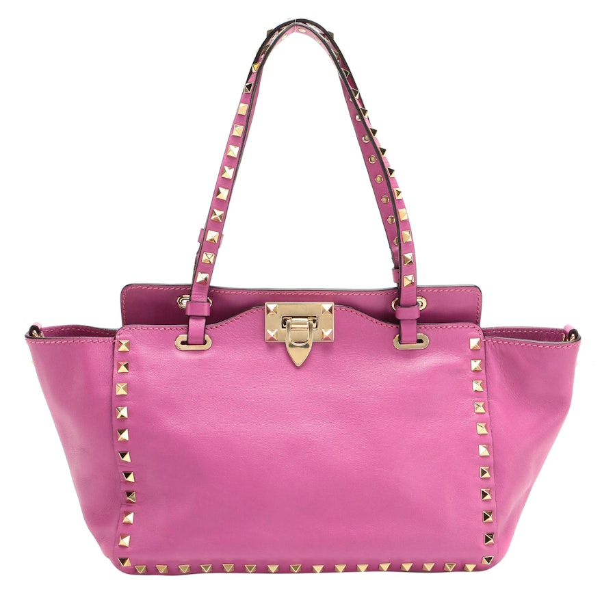 Valentino Rockstud Small Trapeze Tote in Fuchsia Pink Leather