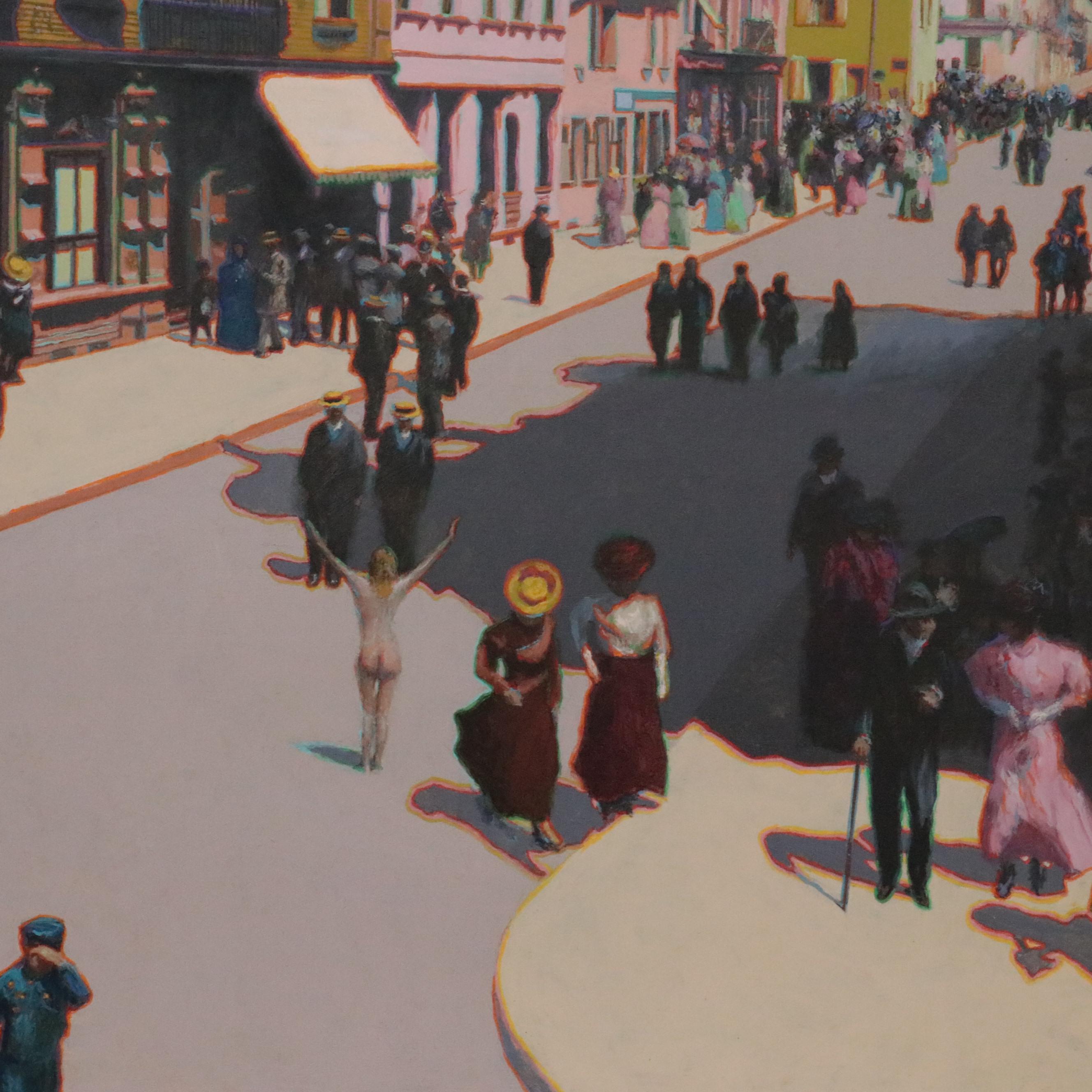 Richard George Oil Painting "Street Scene," Mid to Late 20th Century