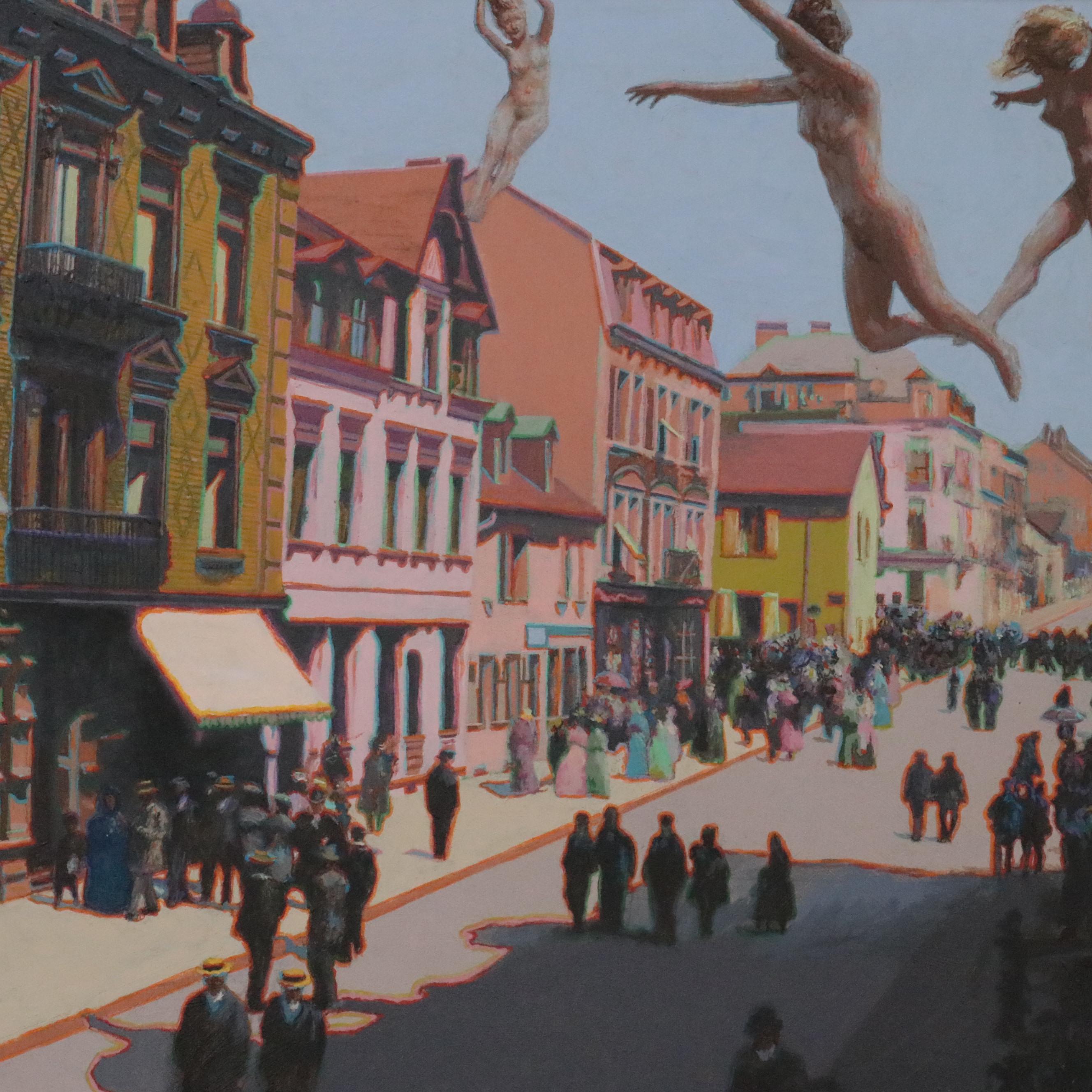 Richard George Oil Painting "Street Scene," Mid to Late 20th Century