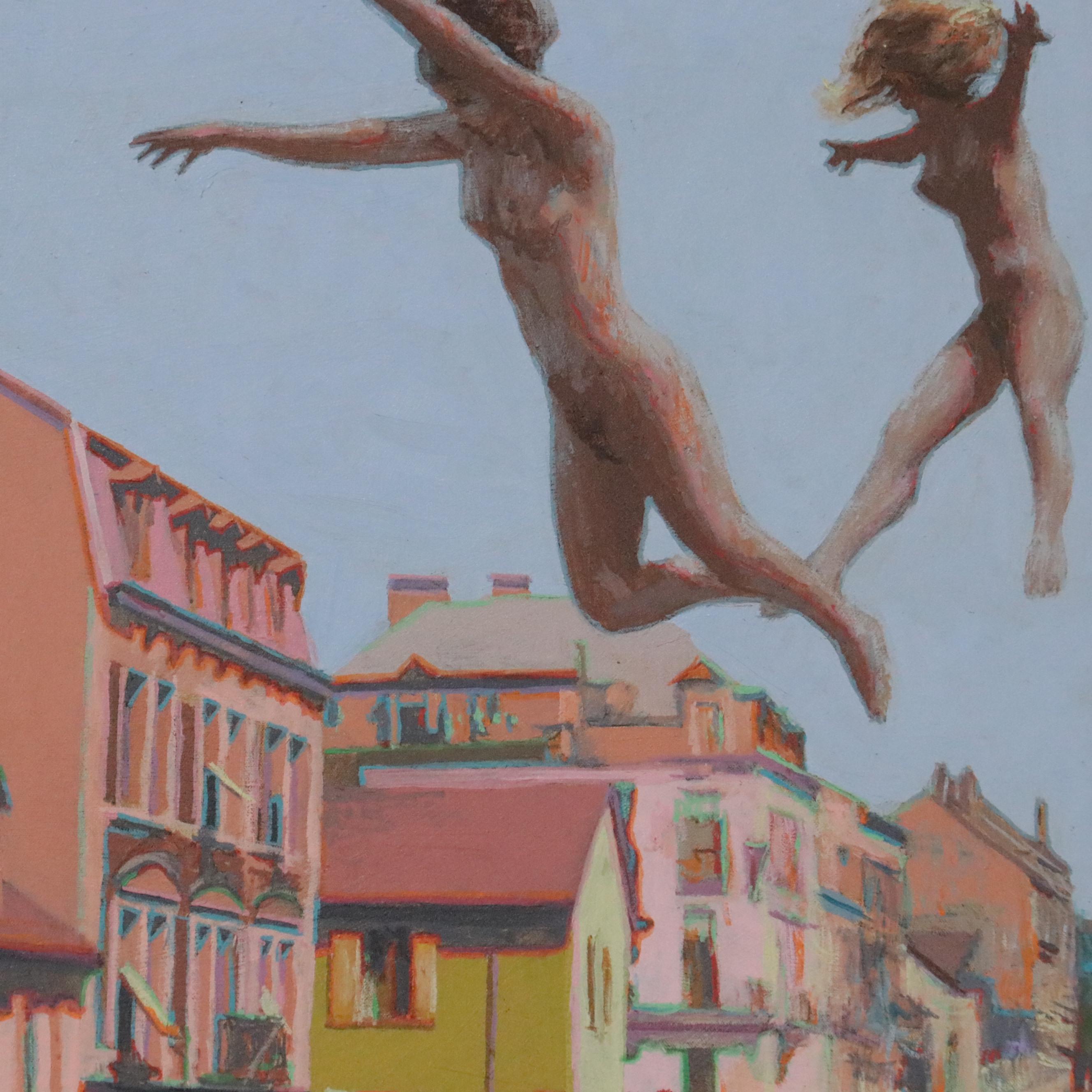 Richard George Oil Painting "Street Scene," Mid to Late 20th Century