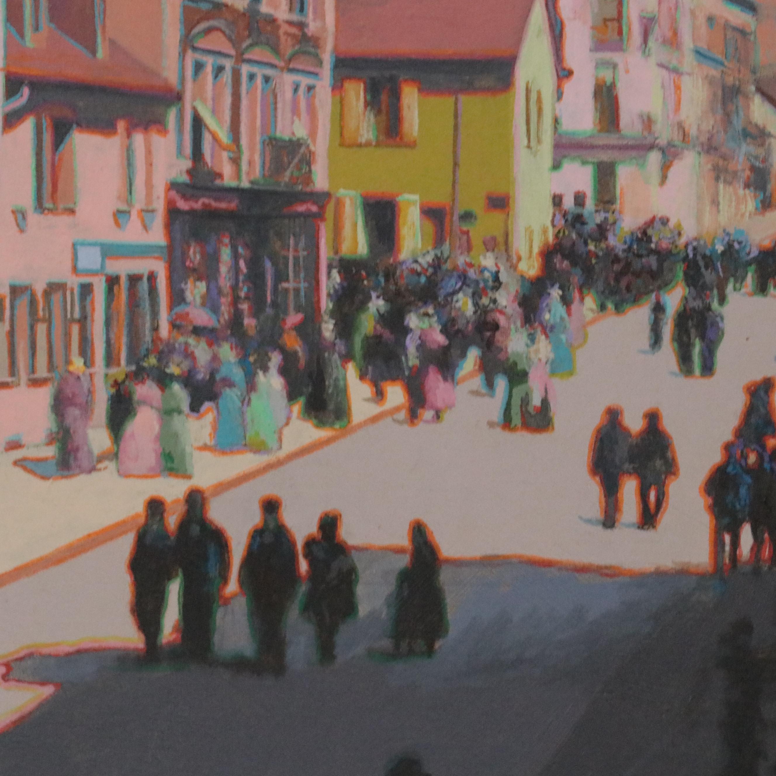 Richard George Oil Painting "Street Scene," Mid to Late 20th Century