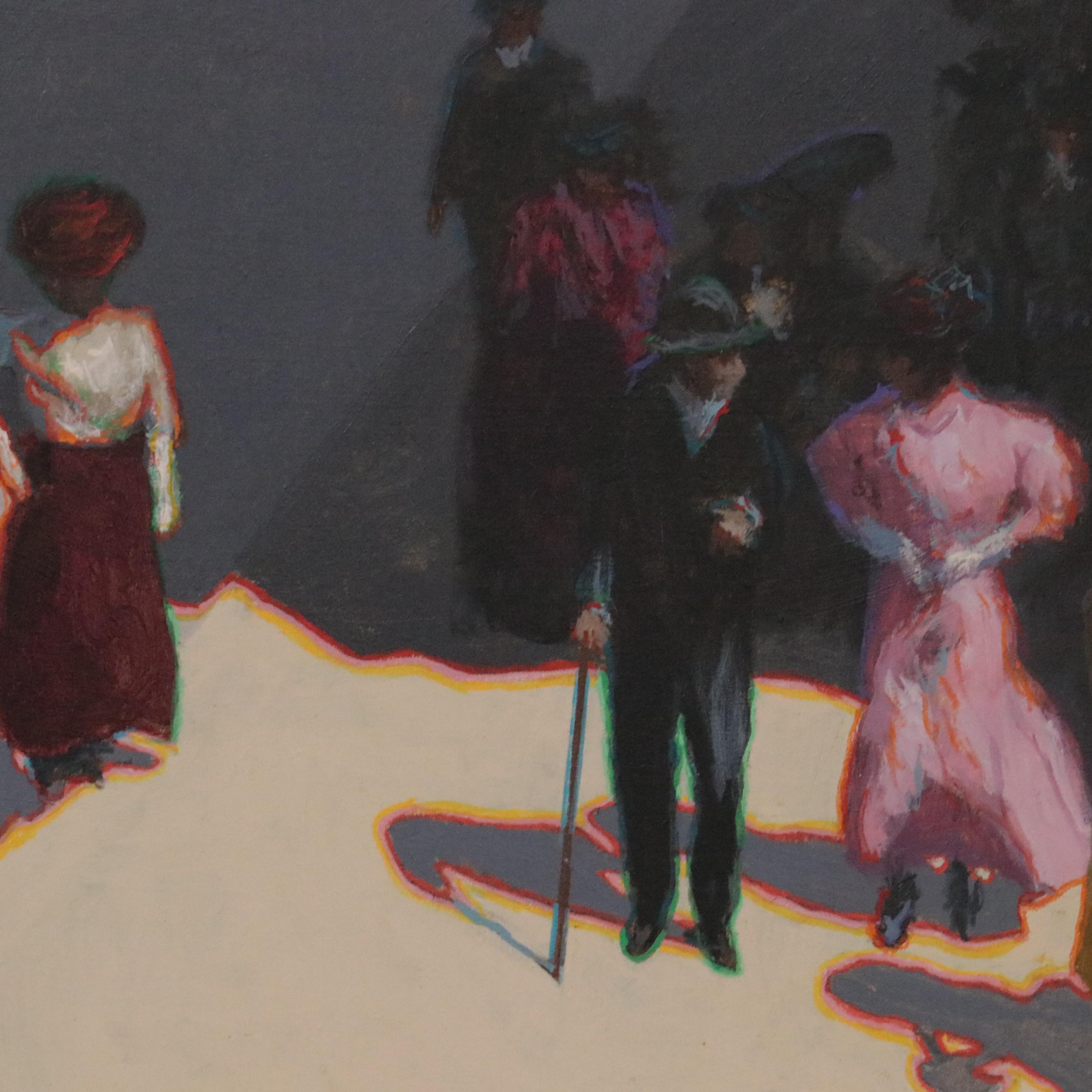 Richard George Oil Painting "Street Scene," Mid to Late 20th Century