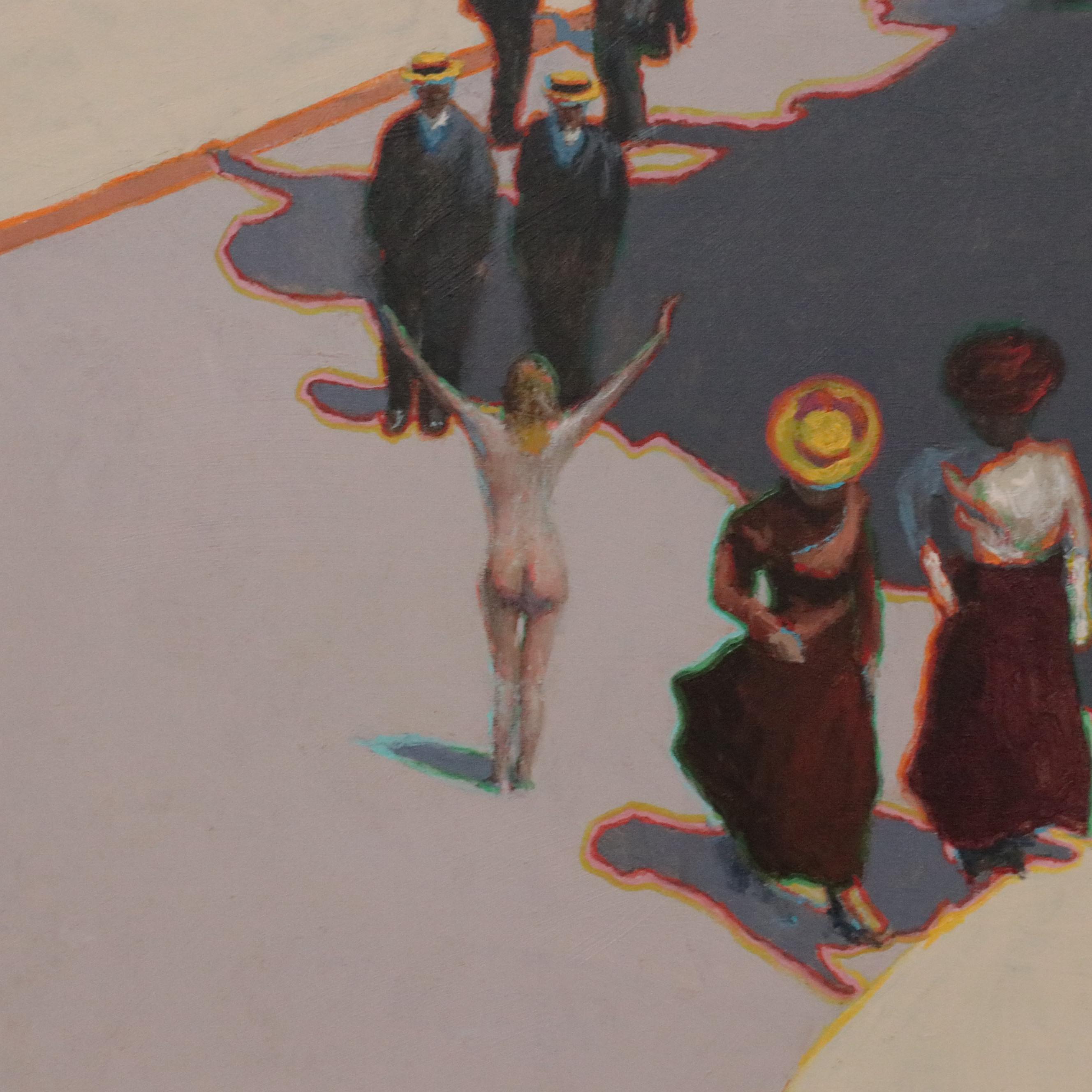 Richard George Oil Painting "Street Scene," Mid to Late 20th Century