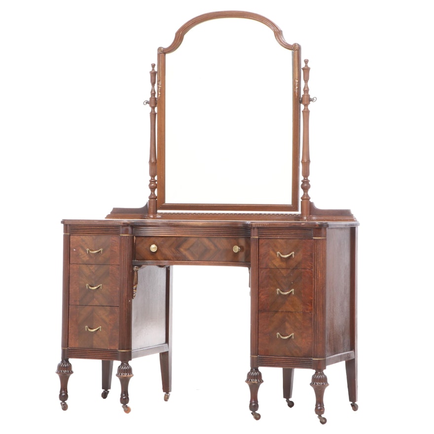 Marvel Furniture Co. Walnut, Burlwood, and Parcel-Gilt Vanity Table, circa 1930