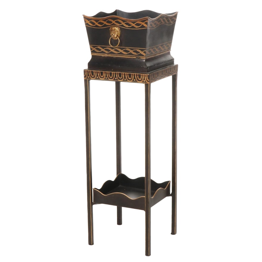 Ebonized and Parcel-Gilt Wood Plant Stand