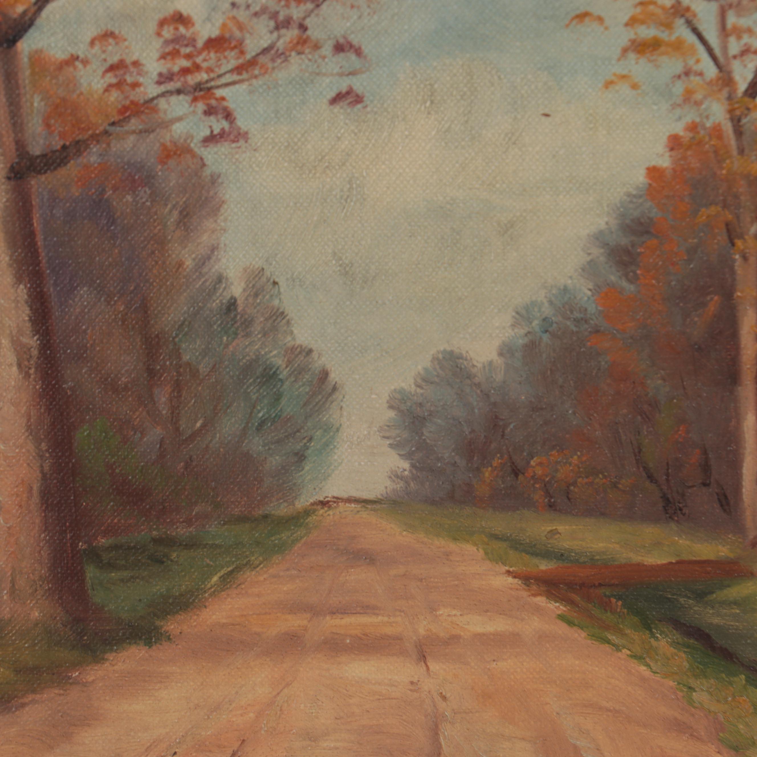 Robert DeWitt Landscape Oil Painting of Dirt Road, Mid-20th Century