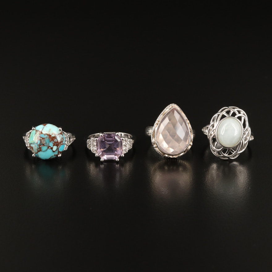 Sterling Amethyst, Rose Quartz and Gemstone Rings