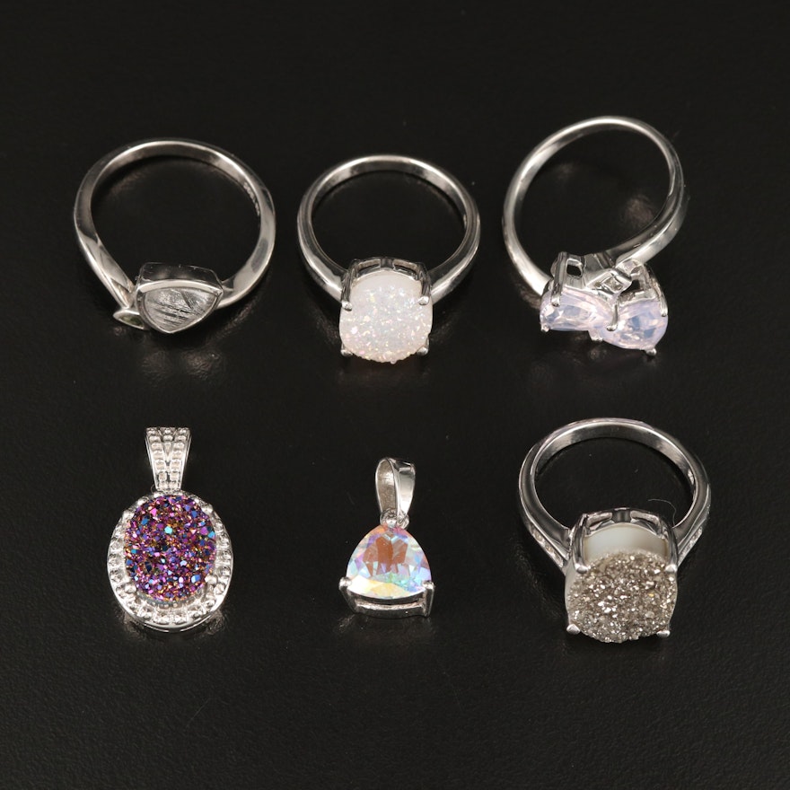 Sterling Rings and Pendants  Including Druzy, and Gemstones