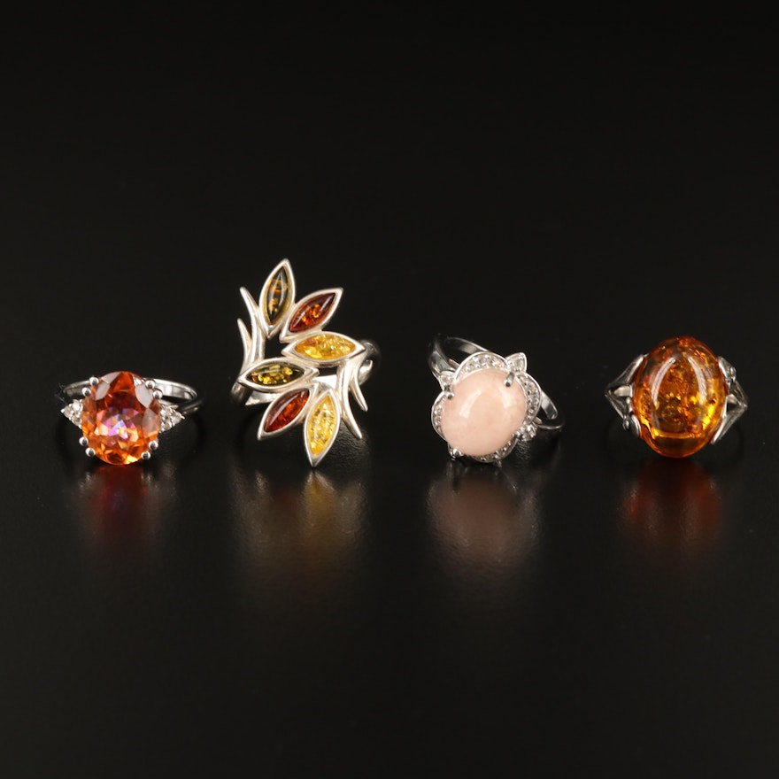 Sterling Amber, Quartzite and Gemstone Rings