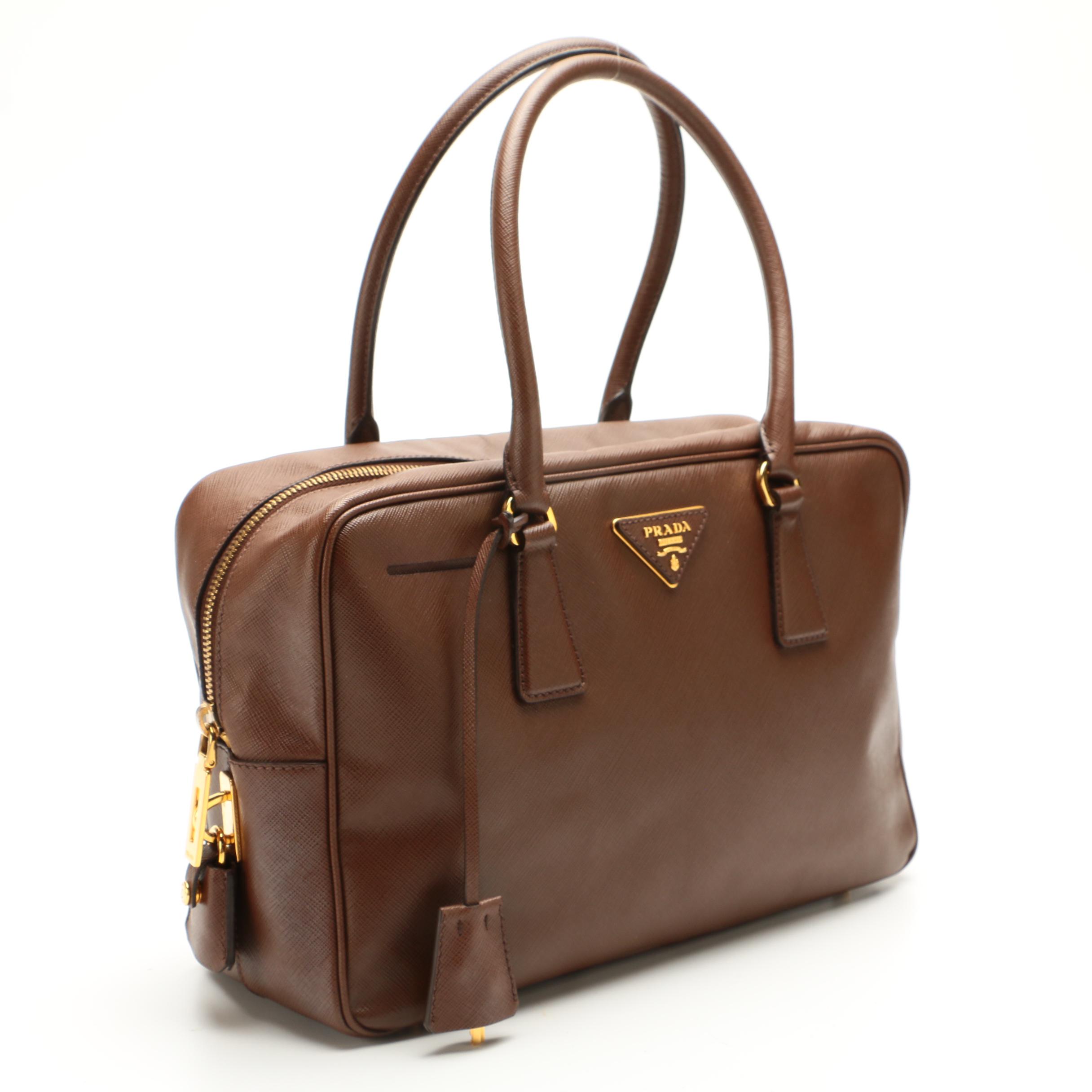 Prada Saffiano Vernice Leather TV Bag in Brown