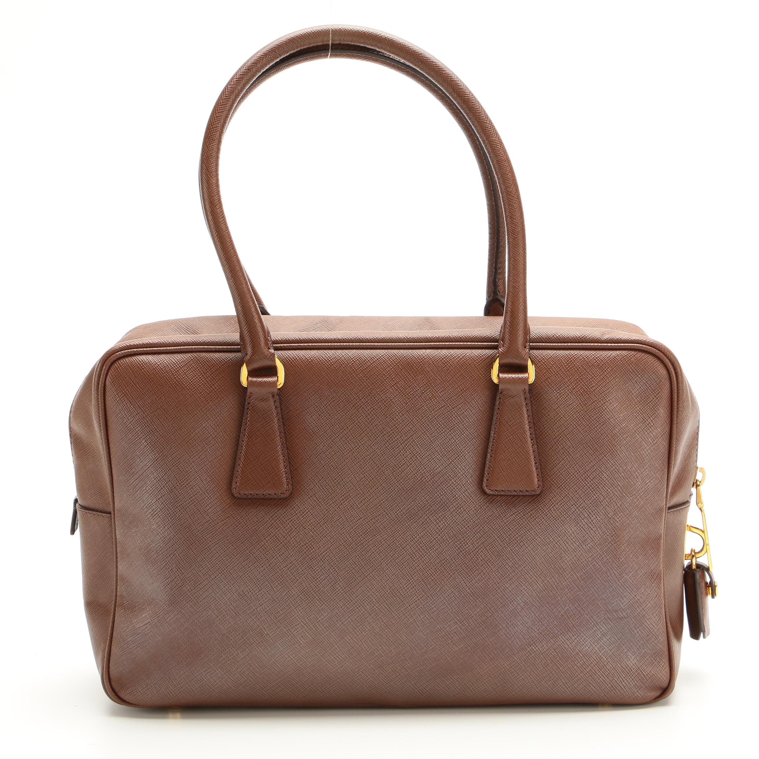 Prada Saffiano Vernice Leather TV Bag in Brown