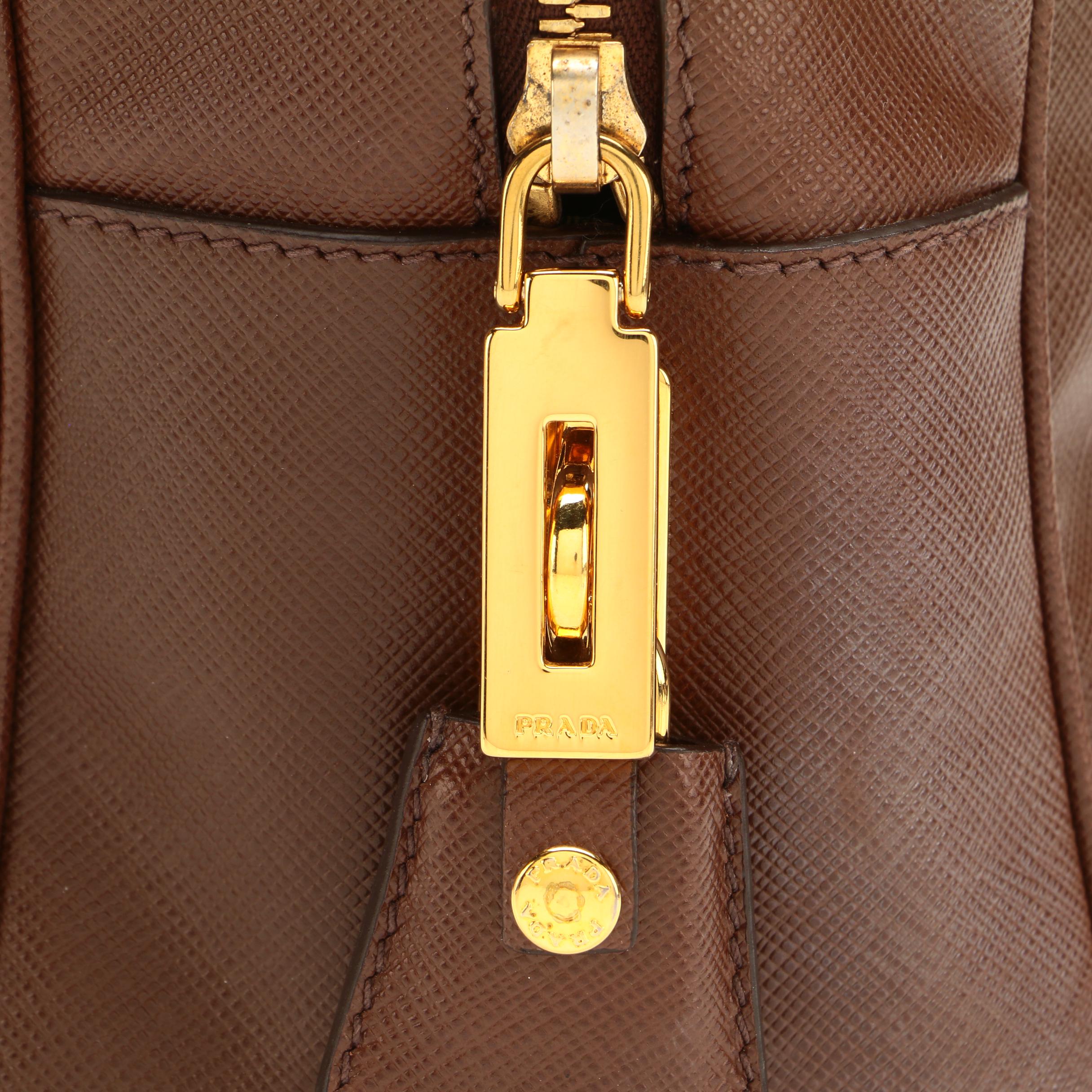 Prada Saffiano Vernice Leather TV Bag in Brown