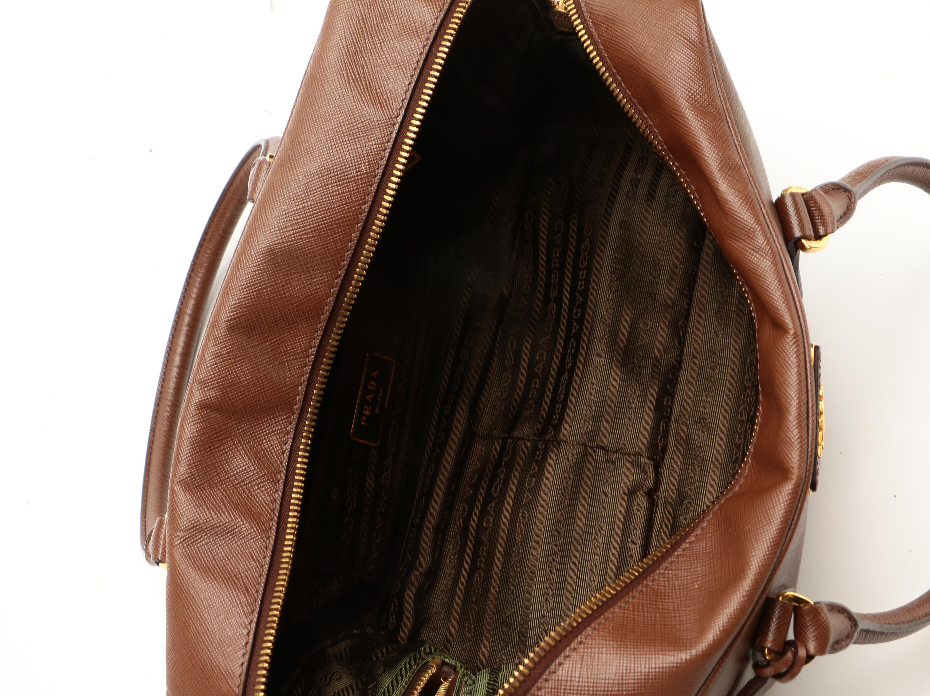 Prada Saffiano Vernice Leather TV Bag in Brown