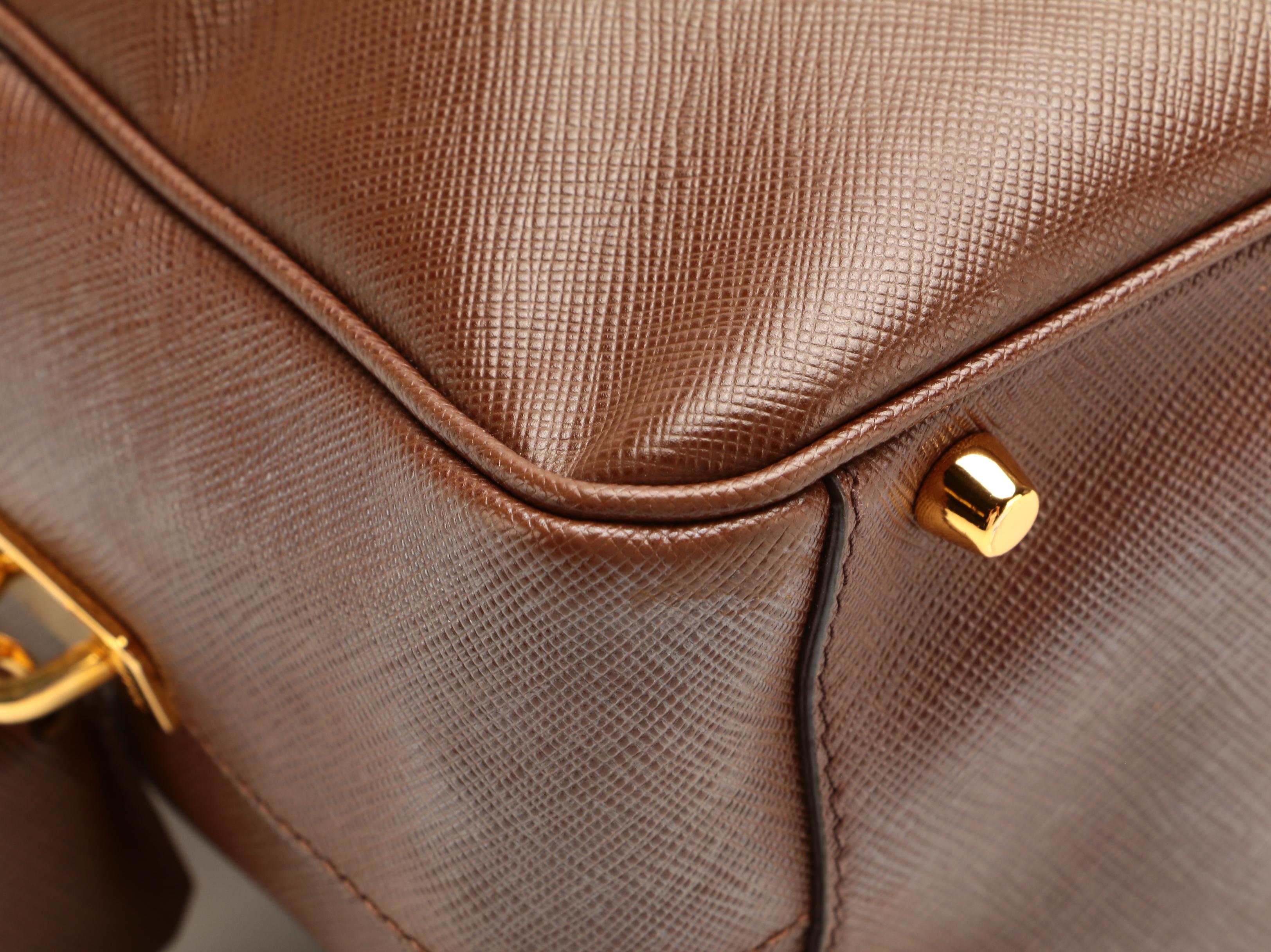 Prada Saffiano Vernice Leather TV Bag in Brown