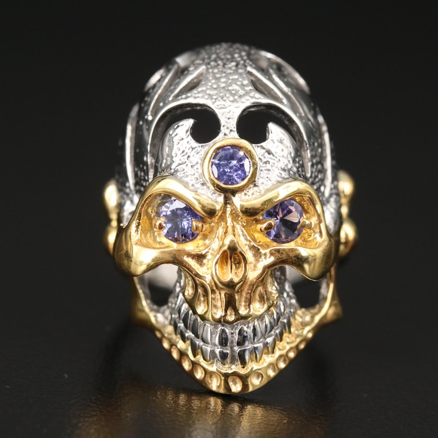 Sterling Tanzanite Skull Ring