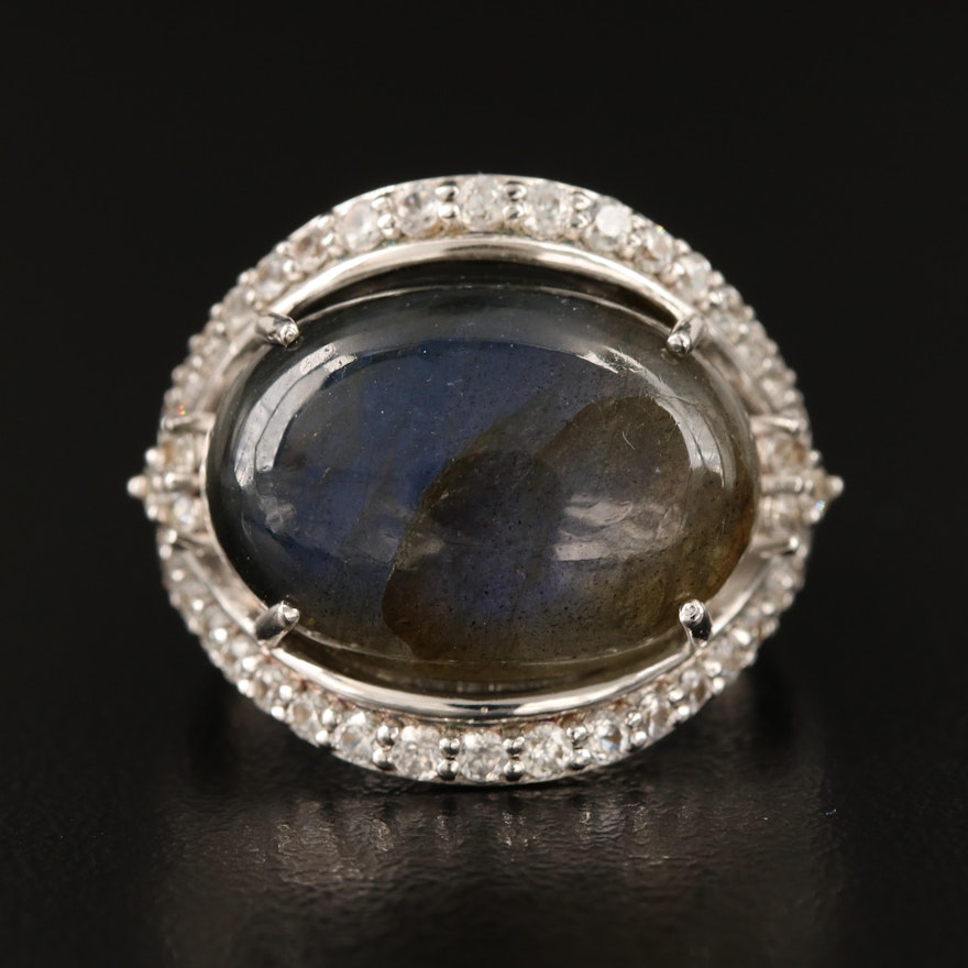 Sterling Labradorite and Zircon Ring