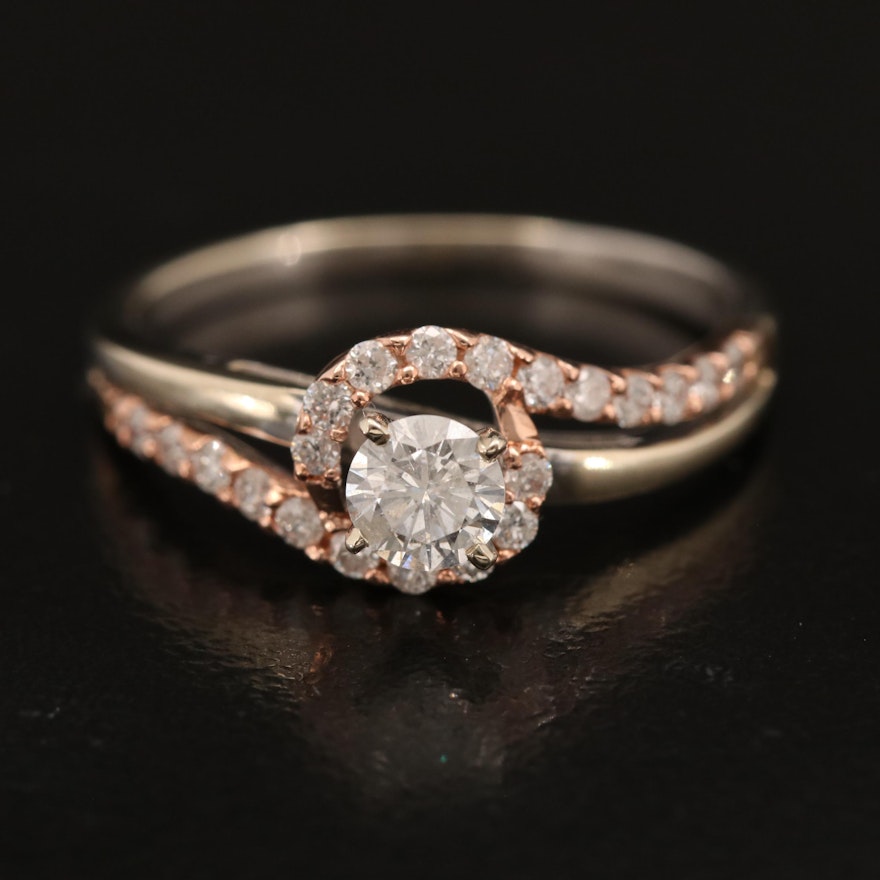 14K Diamond Ring with Rose Gold Accents