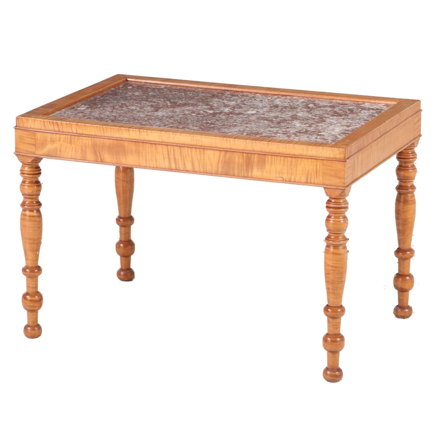 American Primitive Style Tiger Maple and Rouge Marble Side Table