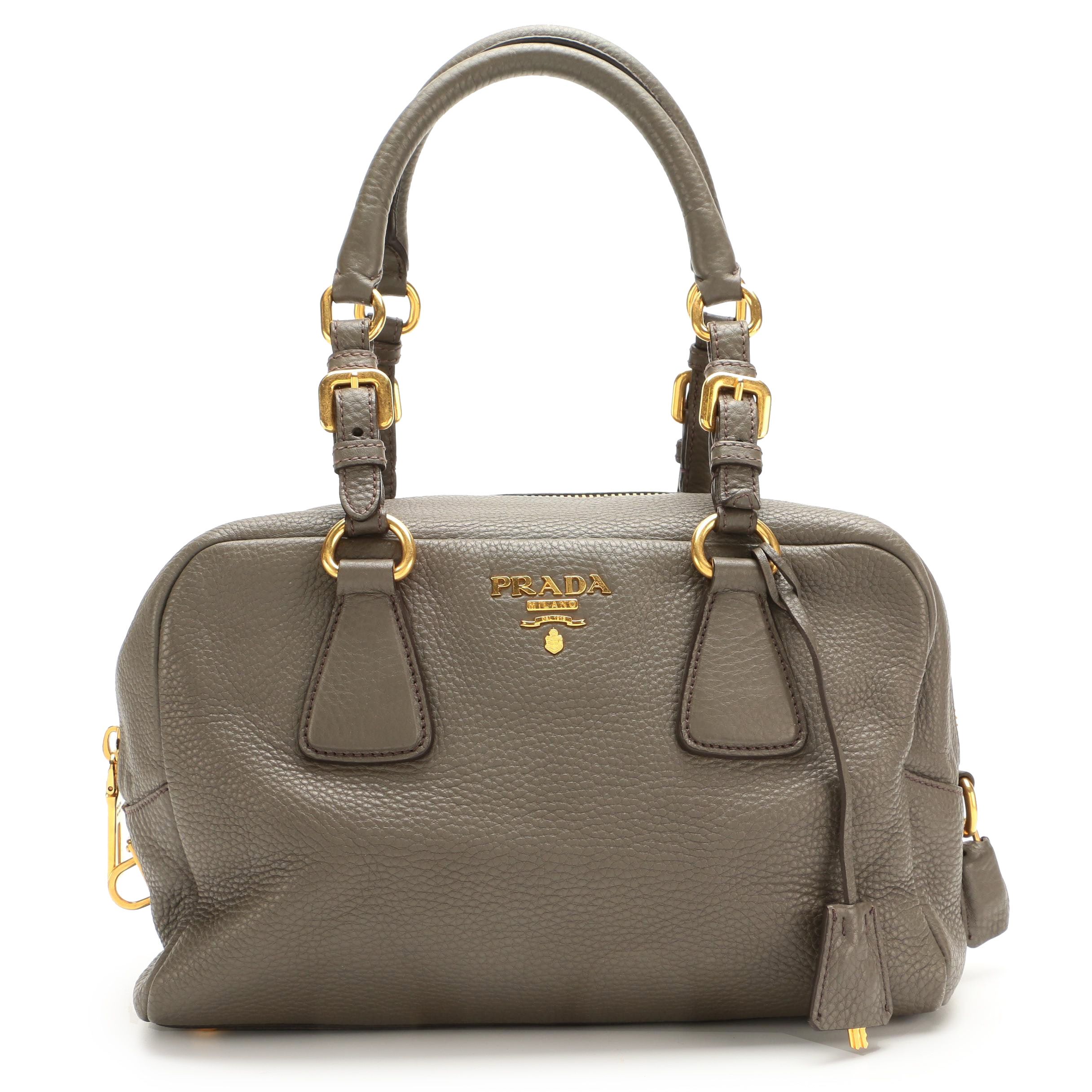 Prada Gray Pebbled Leather Shoulder Bag