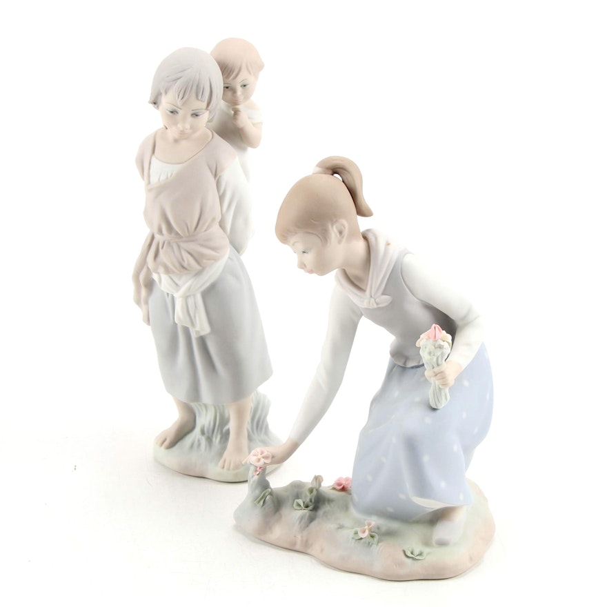 Lladró "Girl Gathering Flowers" and Other Porcelain Figurines