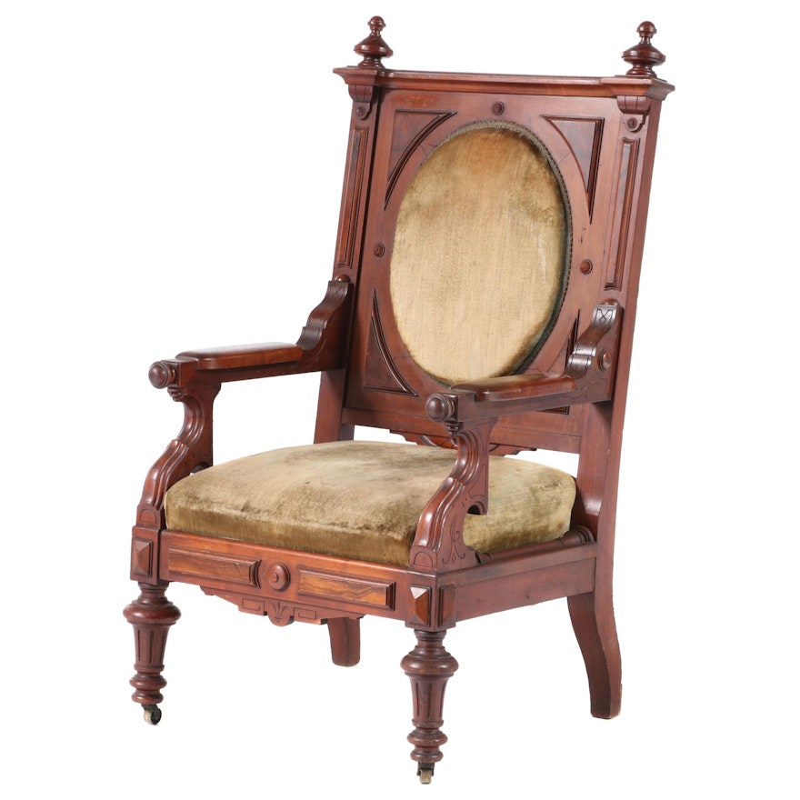 Victorian Walnut and Burl Walnut Armchair, Late 19th Century